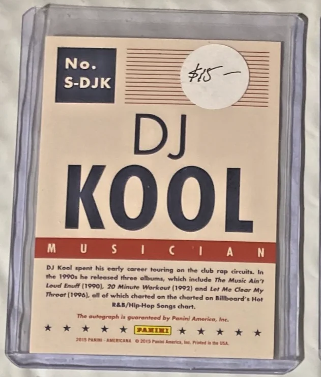 2015 PANINI AMERICANA #S-DJK R&B/HIP-HOP RAPPER MUSICIAN D J KOOL AUTO SIGNED, image 2