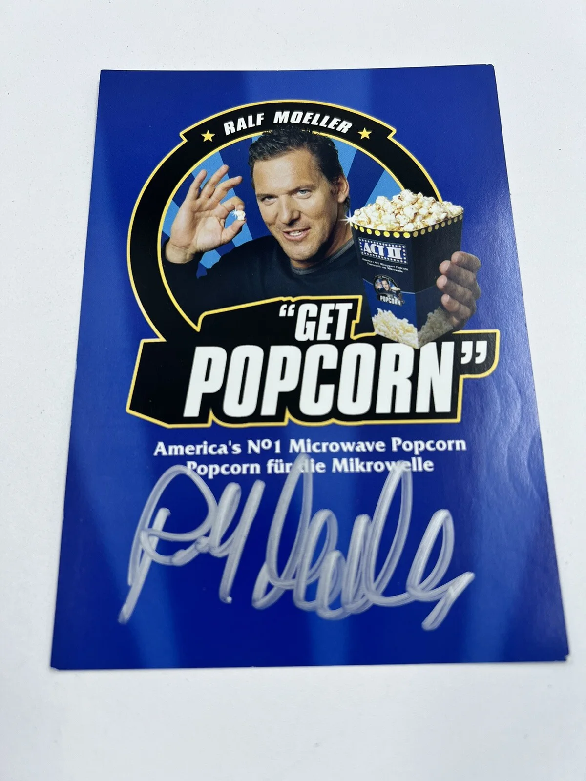Ralf Moeller signed autographed “Get Popcorn” Postcard, image 2