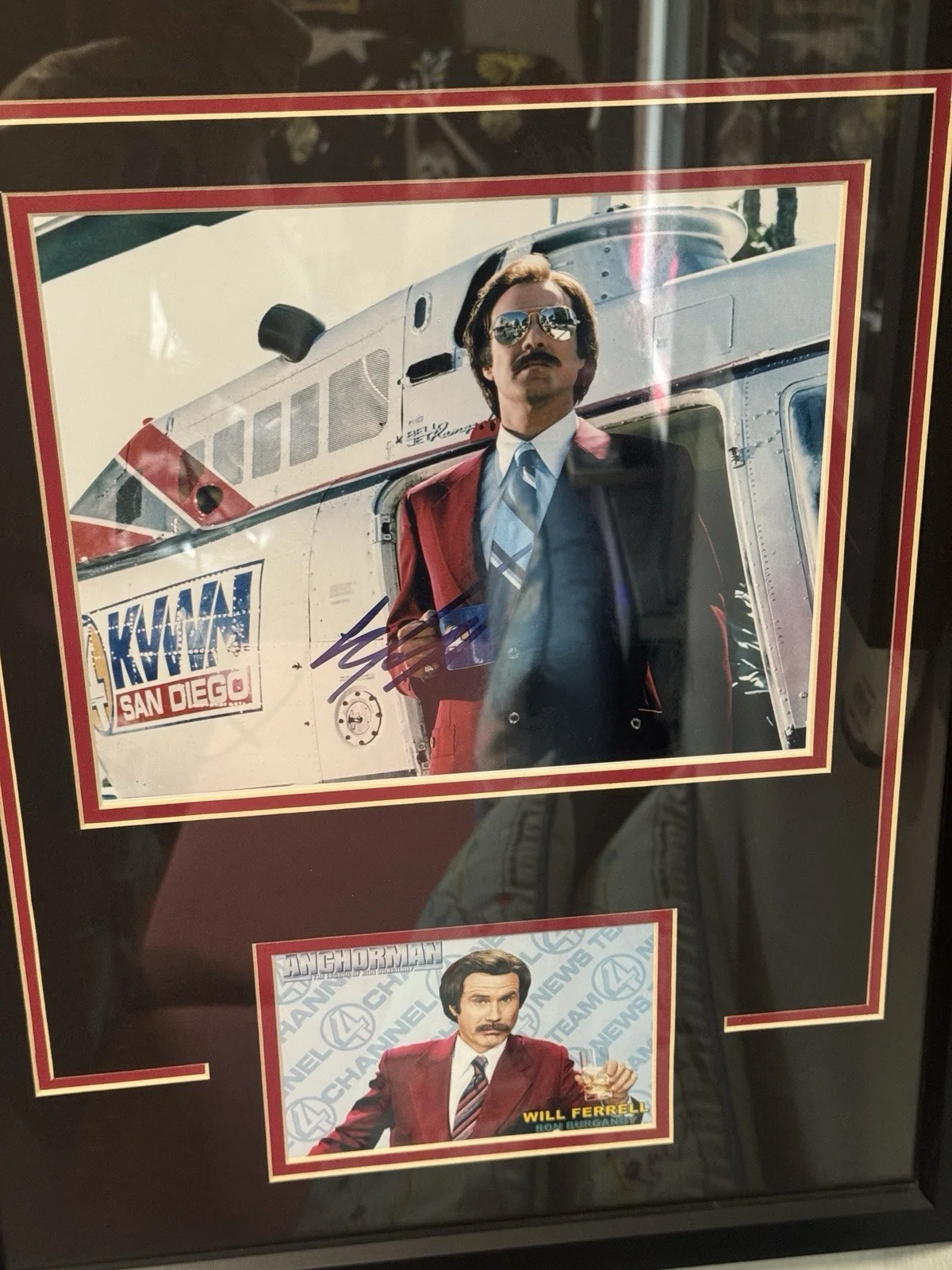 Will Ferrell — Will Ferrell Signed Anchorman Original Photo Framed San Diego Helicopter Scene