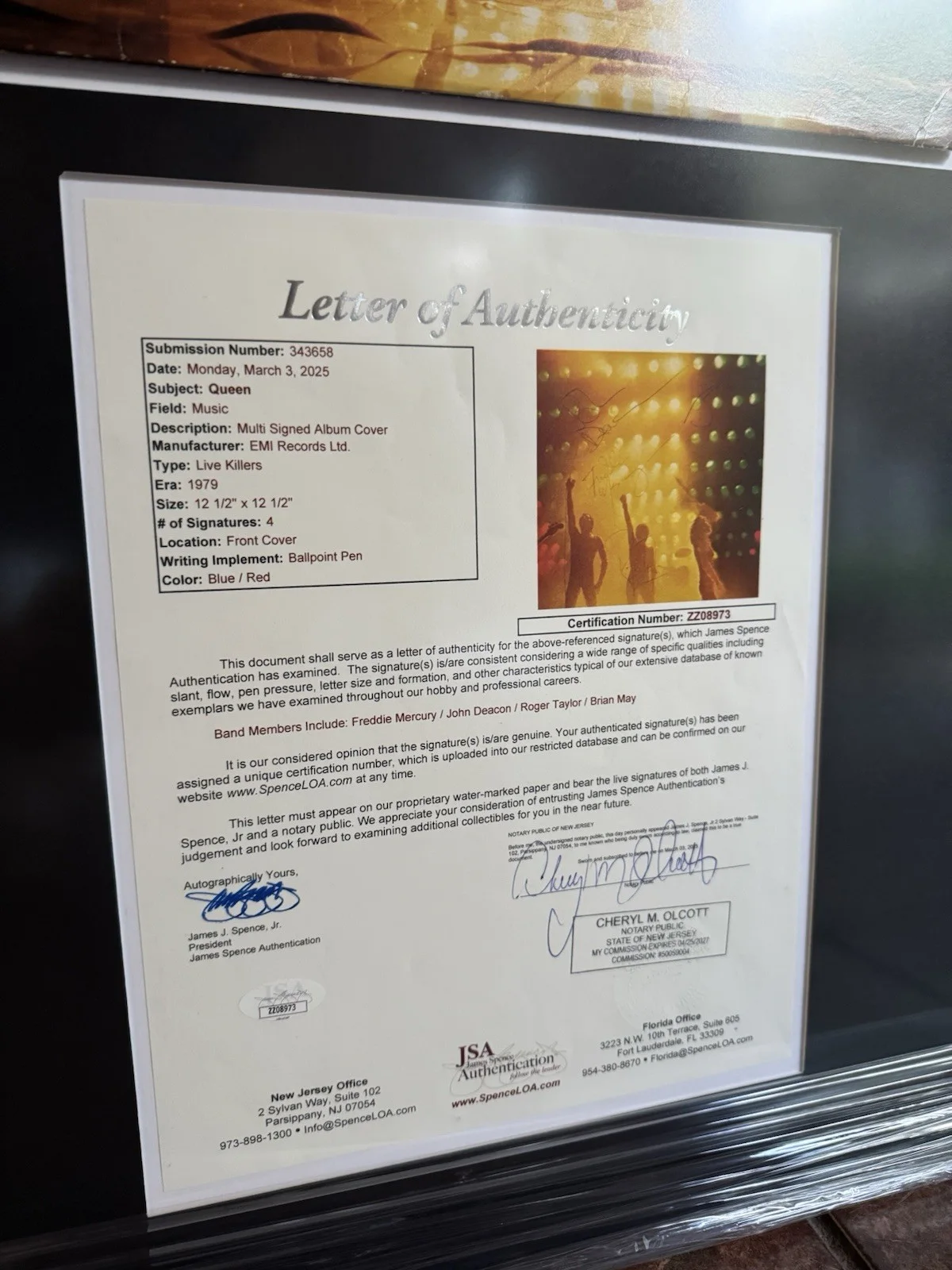 Queen Signed Full Band Vinyl JSA Letter Of Authentication, image 3