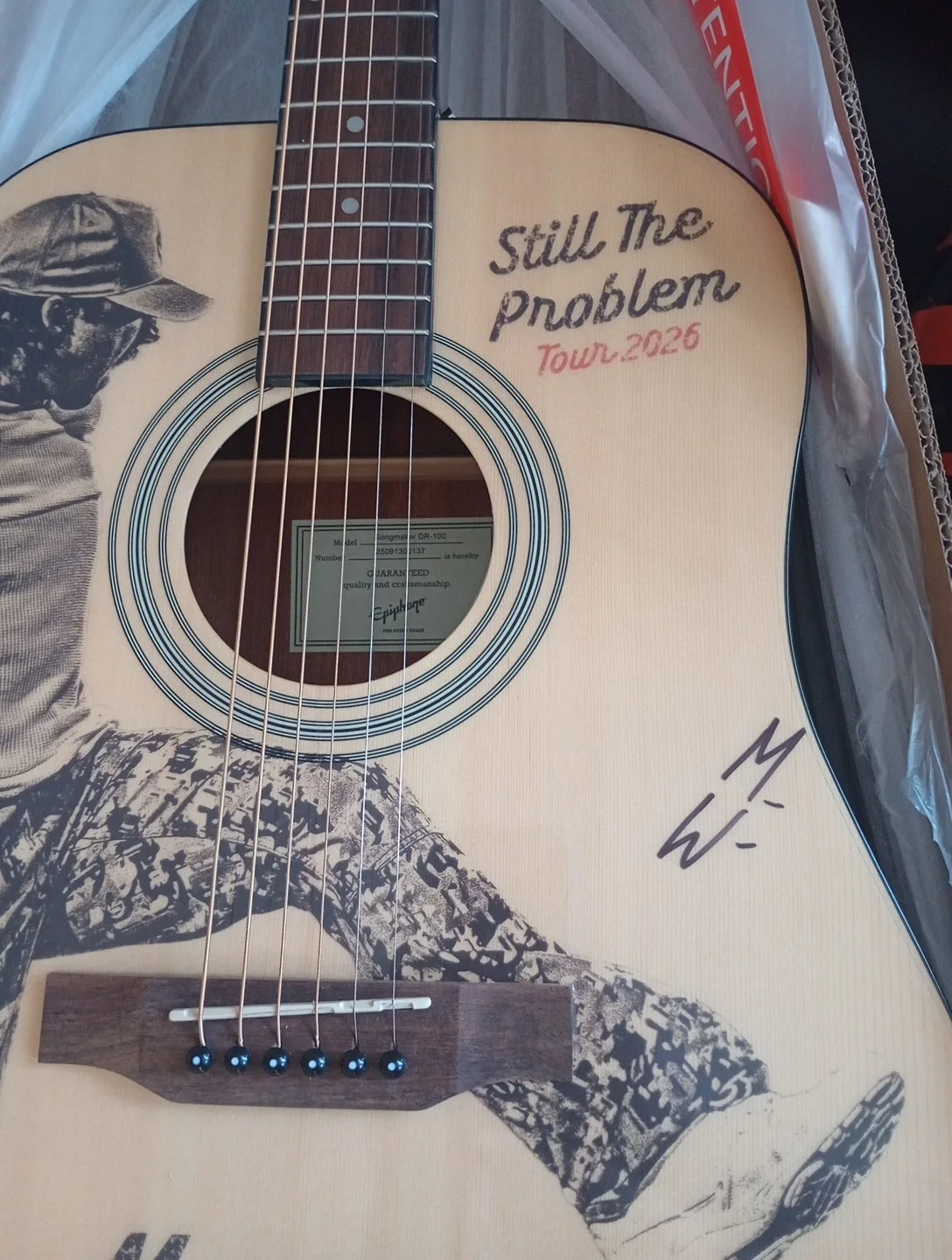 2026 Morgan Wallen Signed Still The Problem Tour Epiphone Acoustic Guitar w COA, image 3