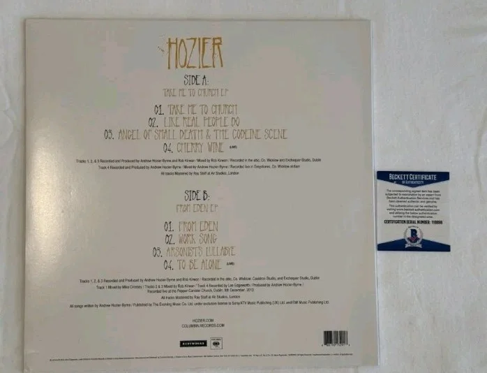 Hozier Signed Take Me To Church From Eden EP Vinyl LP Record Album Beckett COA, изображение 4