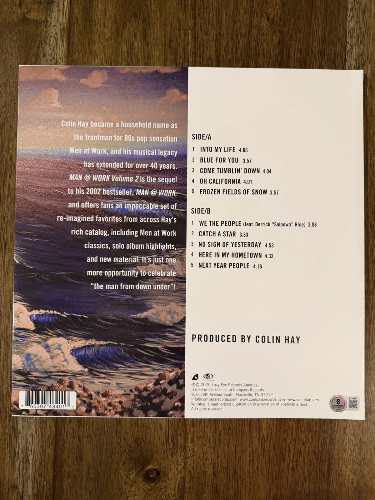 Colin Hay ‘Men At Work’ Band Signed Vinyl Album ‘Man @ Work’ Beckett, изображение 2