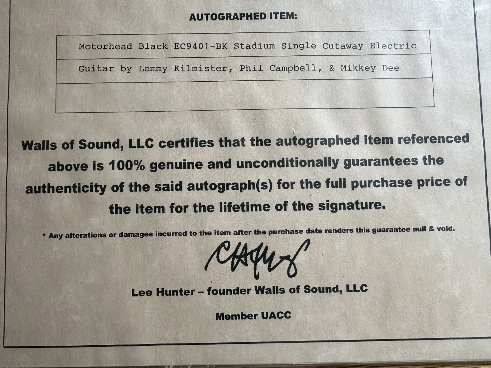 Motörhead SIGNED Electric Guitar • Brand New with CoA • Lemmy, Mikkey, & Phil, изображение 2