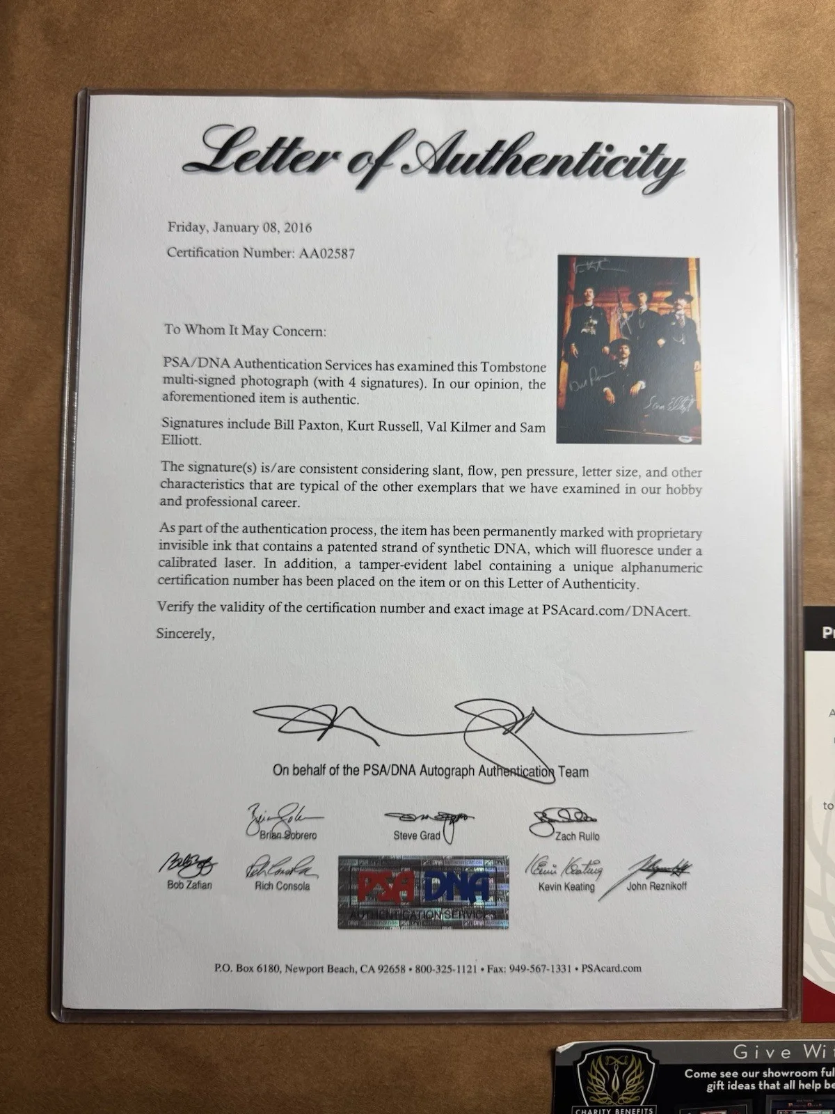 Kurt Russell — TOMBSTONE CAST SIGNED 11x14 PHOTO FRAMED RUSSELL, KILMER, ELLIOTT & PAXTON PSA, изображение 2
