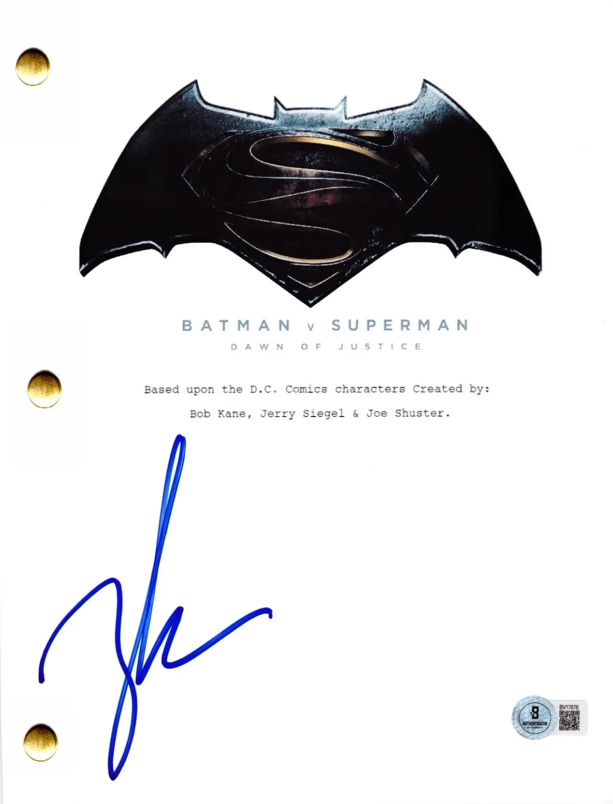 Zack Snyder — Zack Snyder Signed Batman V Superman Script Dawn of Justice Autograph Beckett
