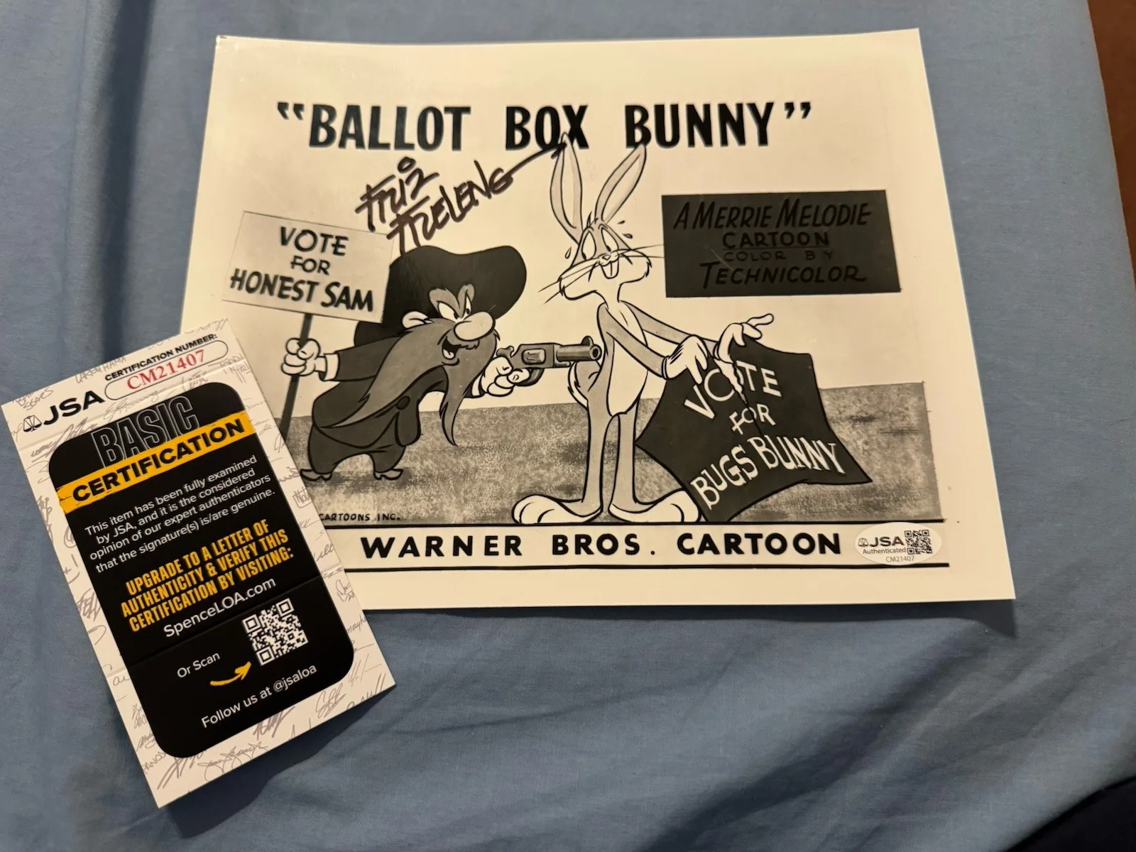 Friz Freleng — Friz Freleng SIGNED BUGS BUNNY B/W 8 X 10 Photo JSA Certified, изображение 3