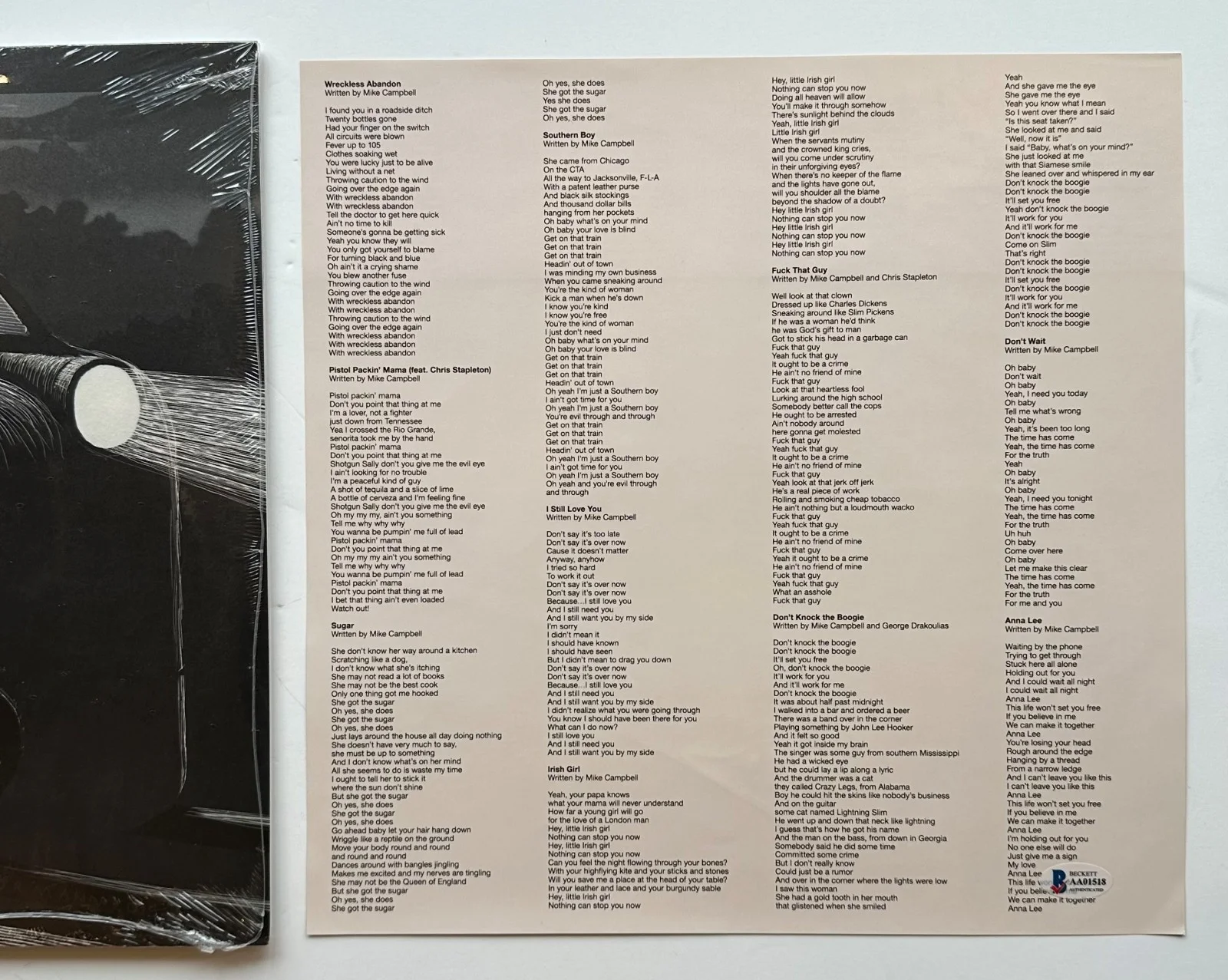 Mike Campbell Signed Dirty Knobs Vinyl Album Insert [tom petty] Beckett BAS coa, image 4
