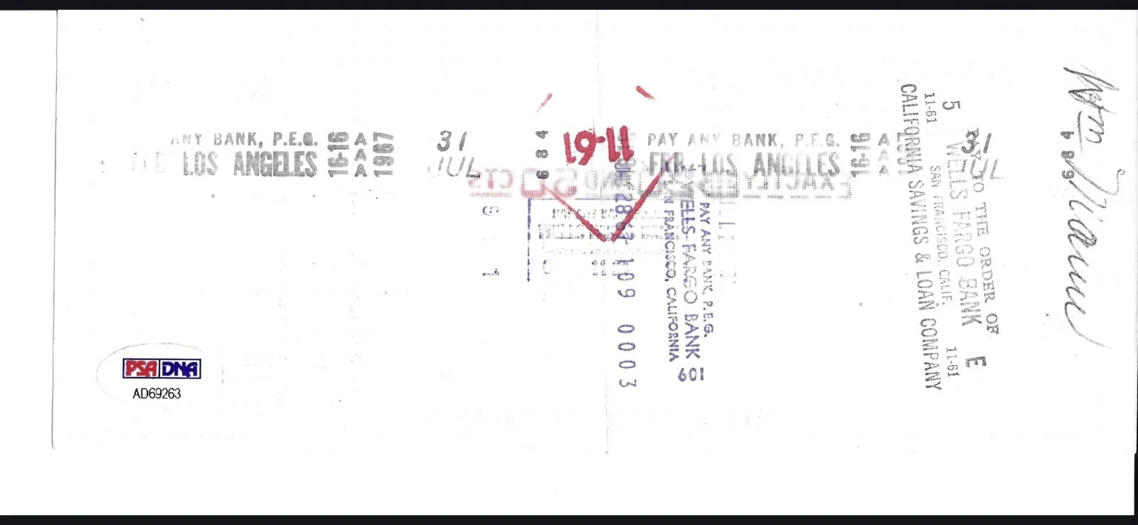 Jack Haley Sr — Jack Haley Signed Personal Check 1967 Wizard of Oz Tin Man PSA/DNA Authentic, image 3