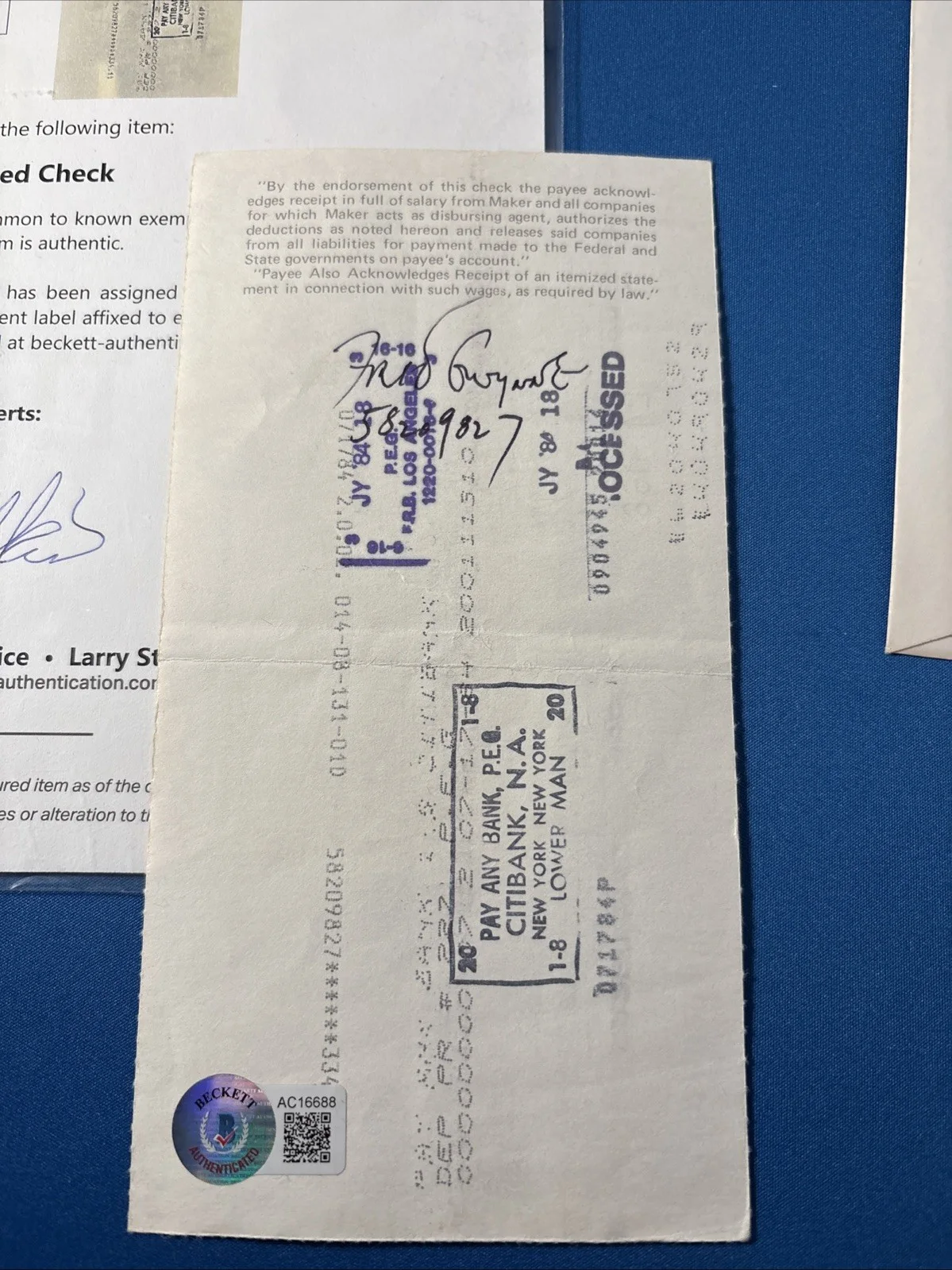 Fred Gwynne Signed Autograph Check Beckett Loa, image 2
