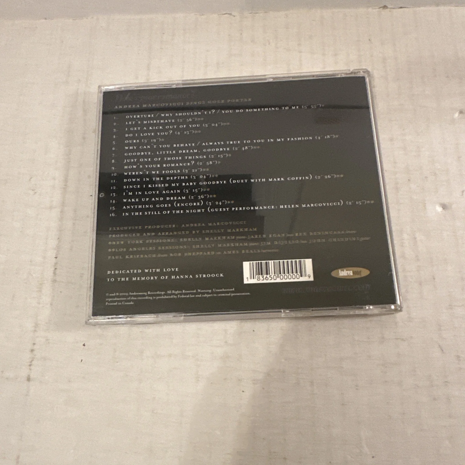 Andrea — Andrea Marcovicci Singer Actress Hand Signed Autograph Audio CD Cover Romance, image 2