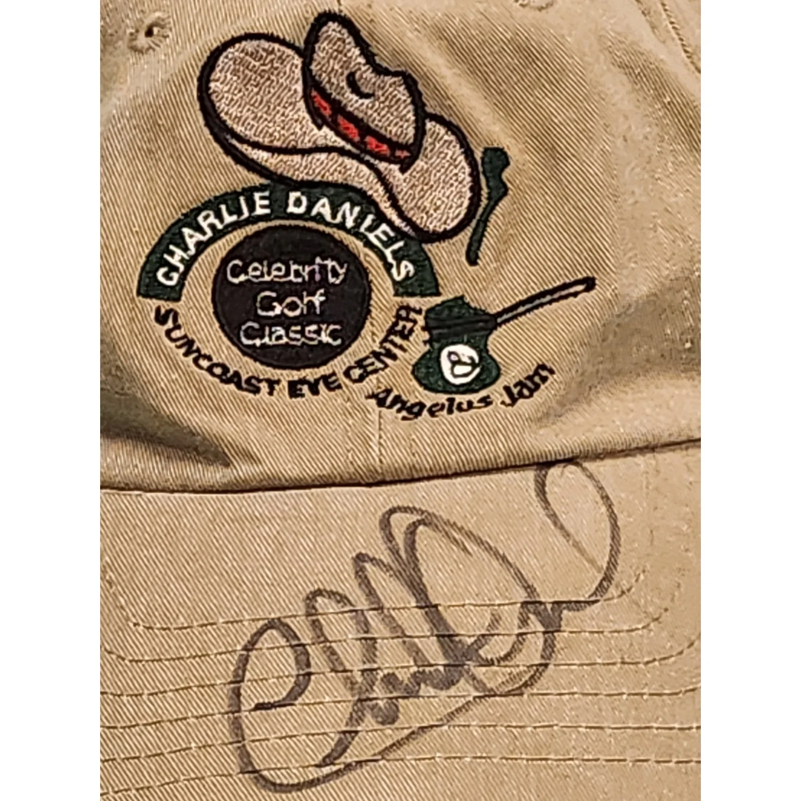 Charlie Daniels Signed Celebrity Golf Classic Hat Tan Red Baron Razor Cap, image 2