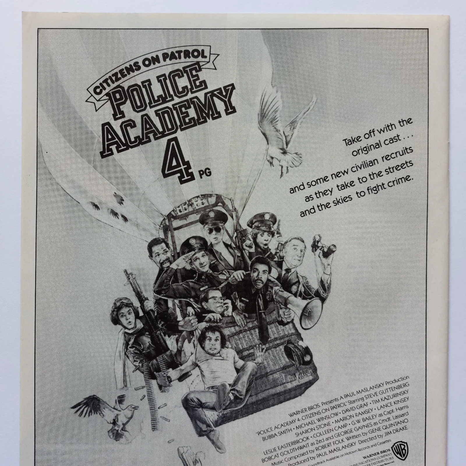 POLICE ACADEMY 4 Film Steve Guttenberg - Magazine A4 Size Press Advert 1987, изображение 2
