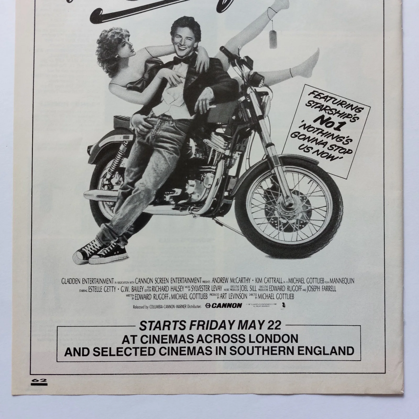 MANNEQUIN Film Kim Cattrall/Andrew McCarthy - Magazine A4 Size Press Advert 1987, image 3