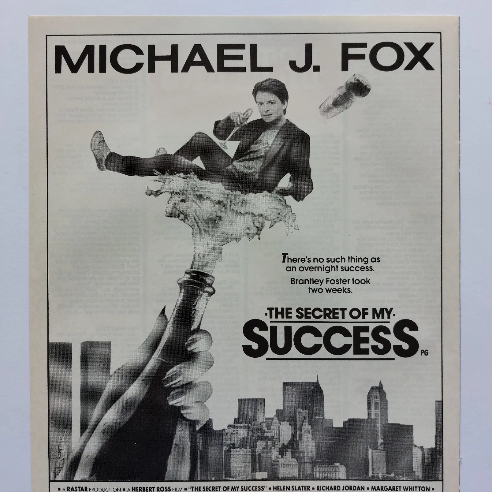 THE SECRET OF MY SUCCESS Film Michael J Fox - Magazine A4 Size Press Advert 1987, изображение 2