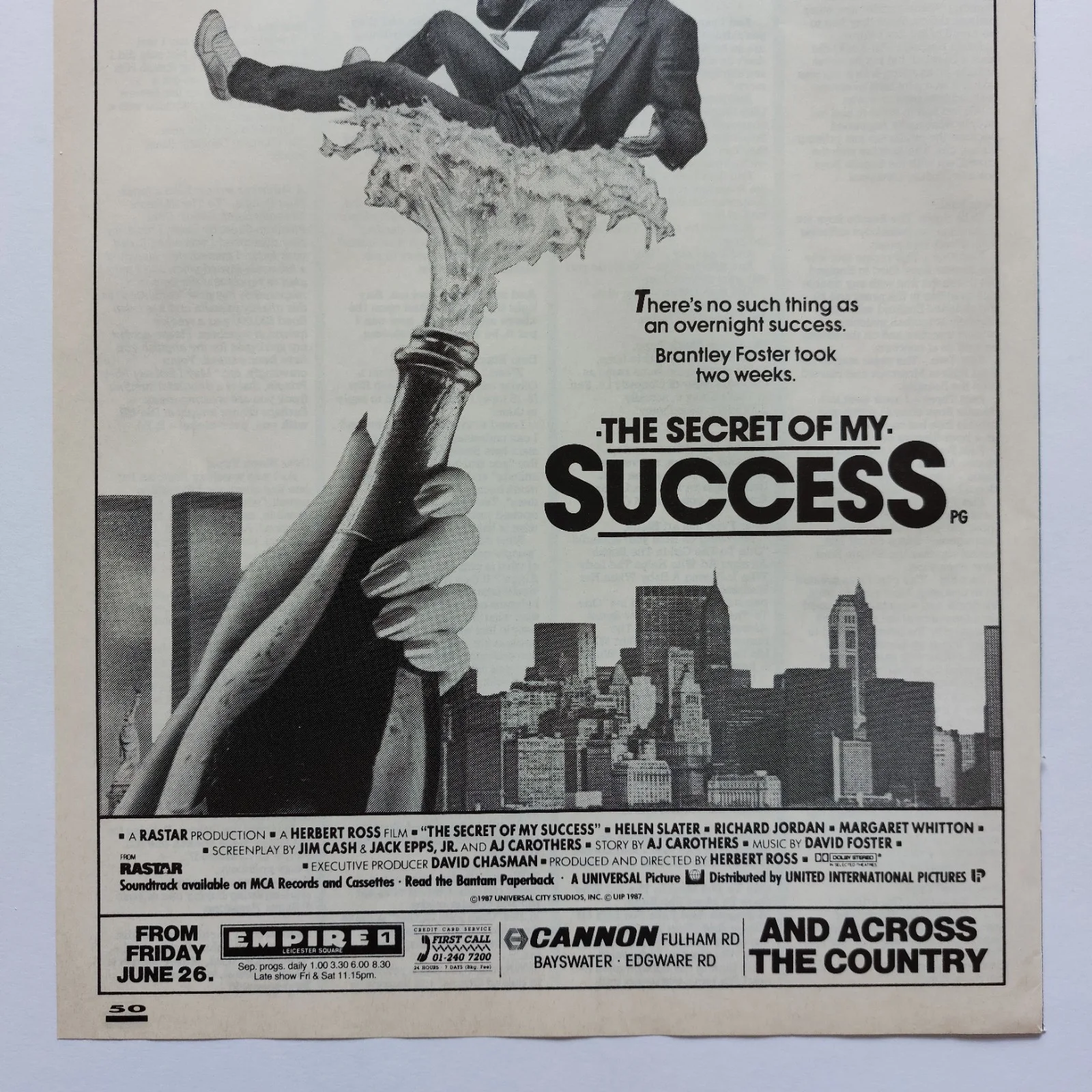 THE SECRET OF MY SUCCESS Film Michael J Fox - Magazine A4 Size Press Advert 1987, изображение 3