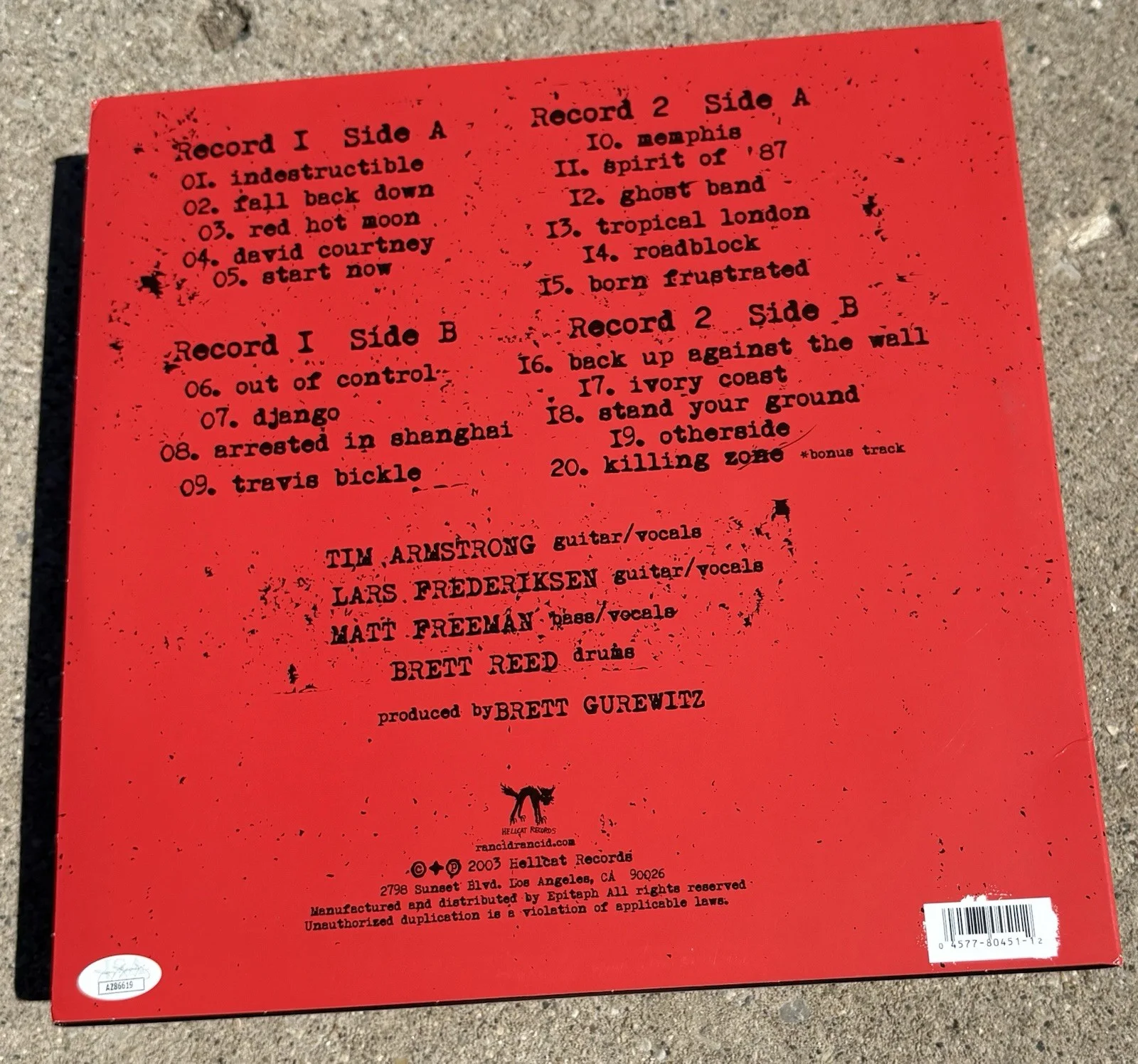 RANCID Tim Armstrong SIGNED Red Vinyl JSA COA Indescrutible, image 3