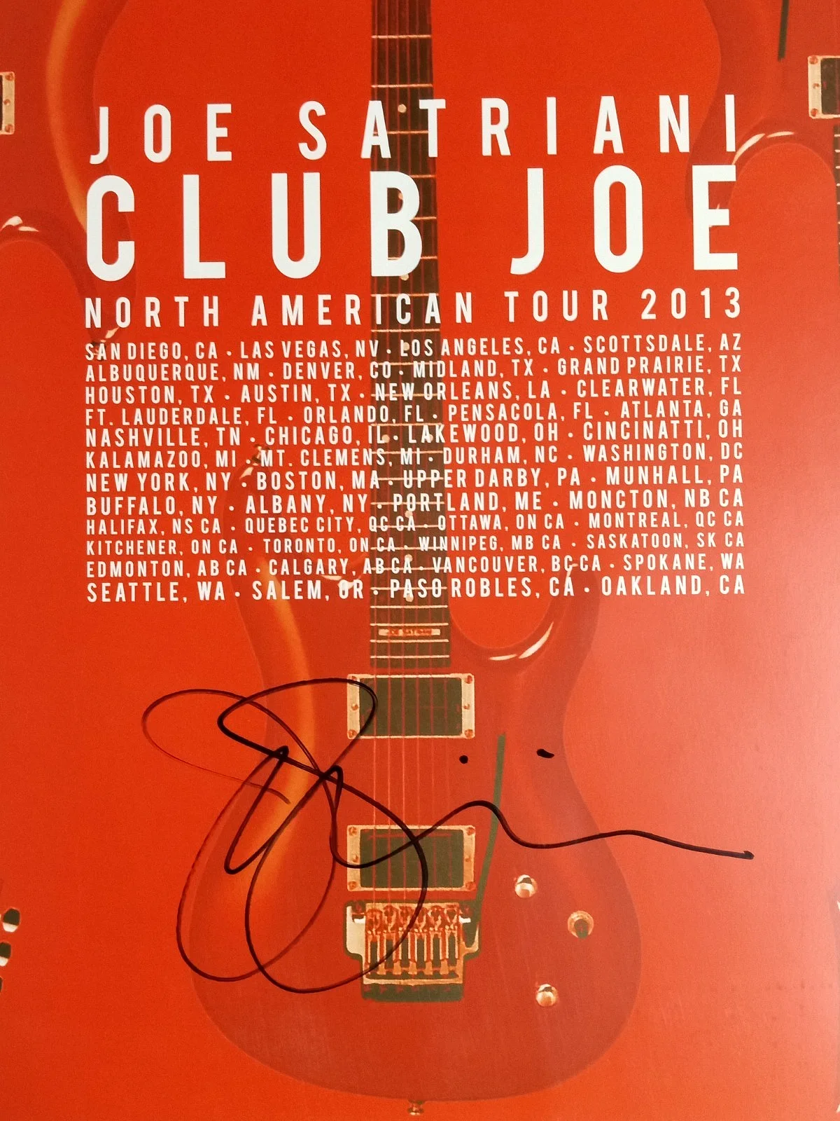 Joe Satriani Signed Club Joe 2013 North American Tour Concert Poster 13"w x 19"h, изображение 2