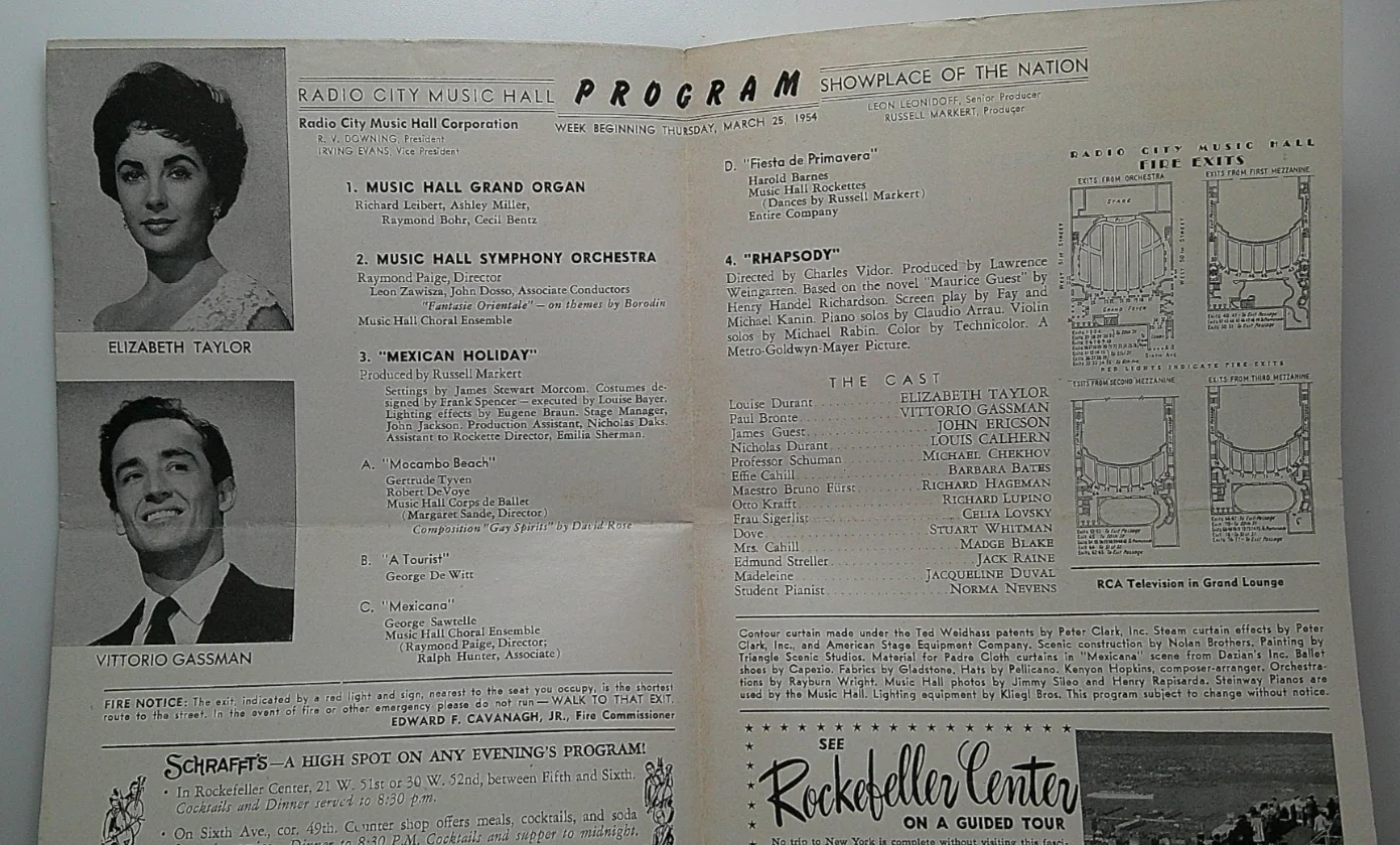 1954 Radio City Music Hall New York leaflet Rhapsody Elizabeth Taylor, изображение 2