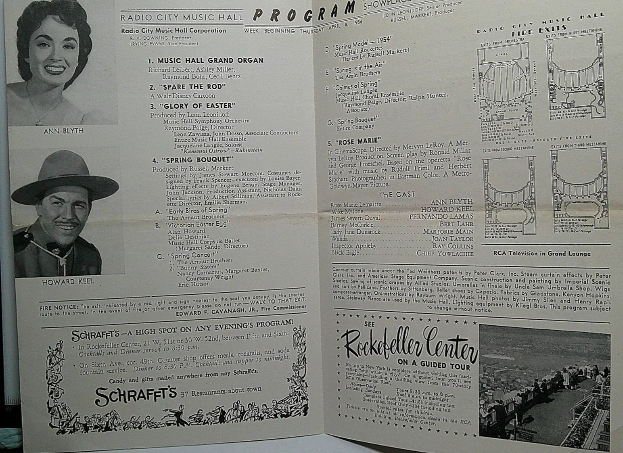 1954 Radio City Music Hall New York leaflet Rose Marie Ann blyth Howard Keel, изображение 2