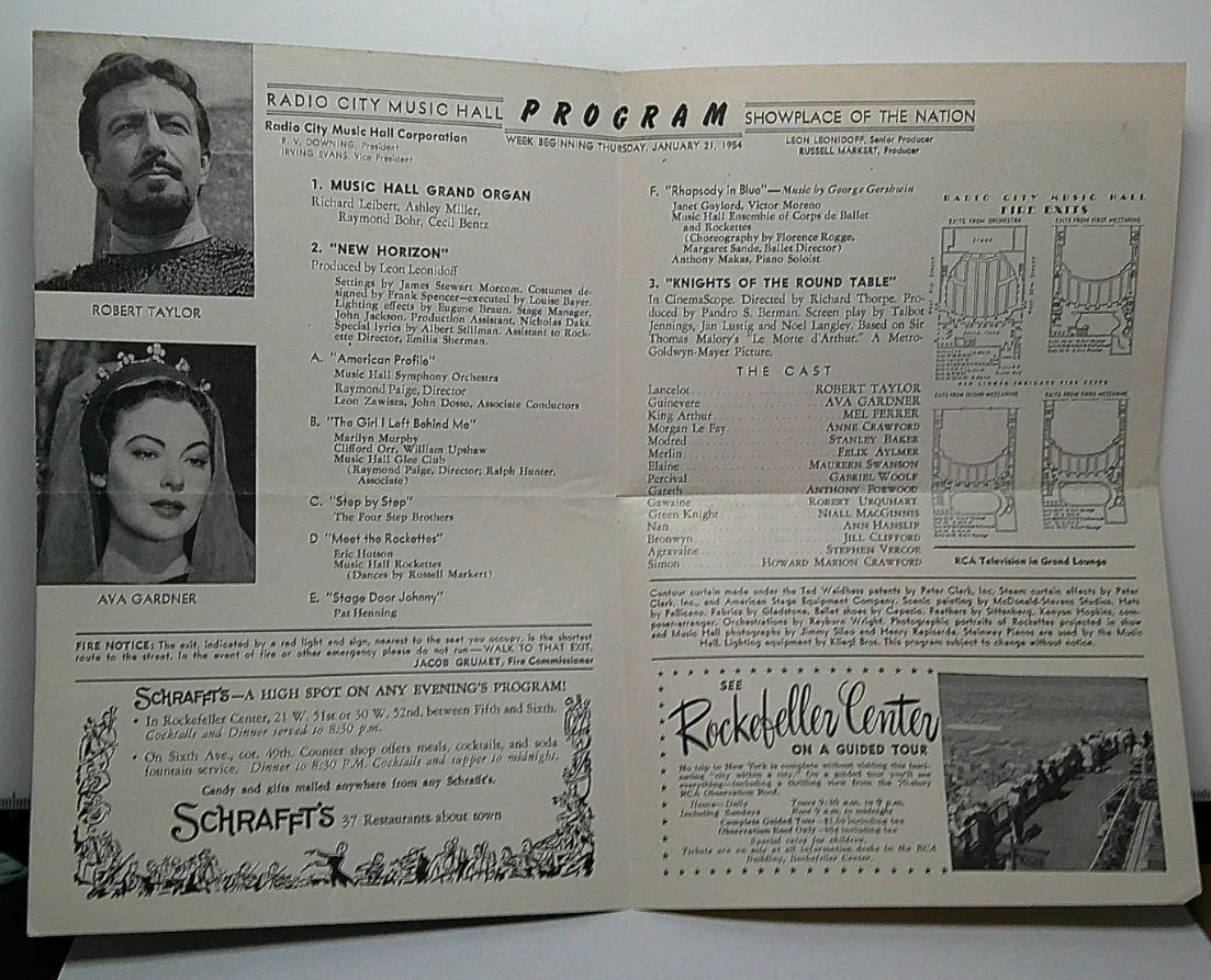 1954 Radio City Music Hall New York leaflet Knight Of The Round Table, изображение 3