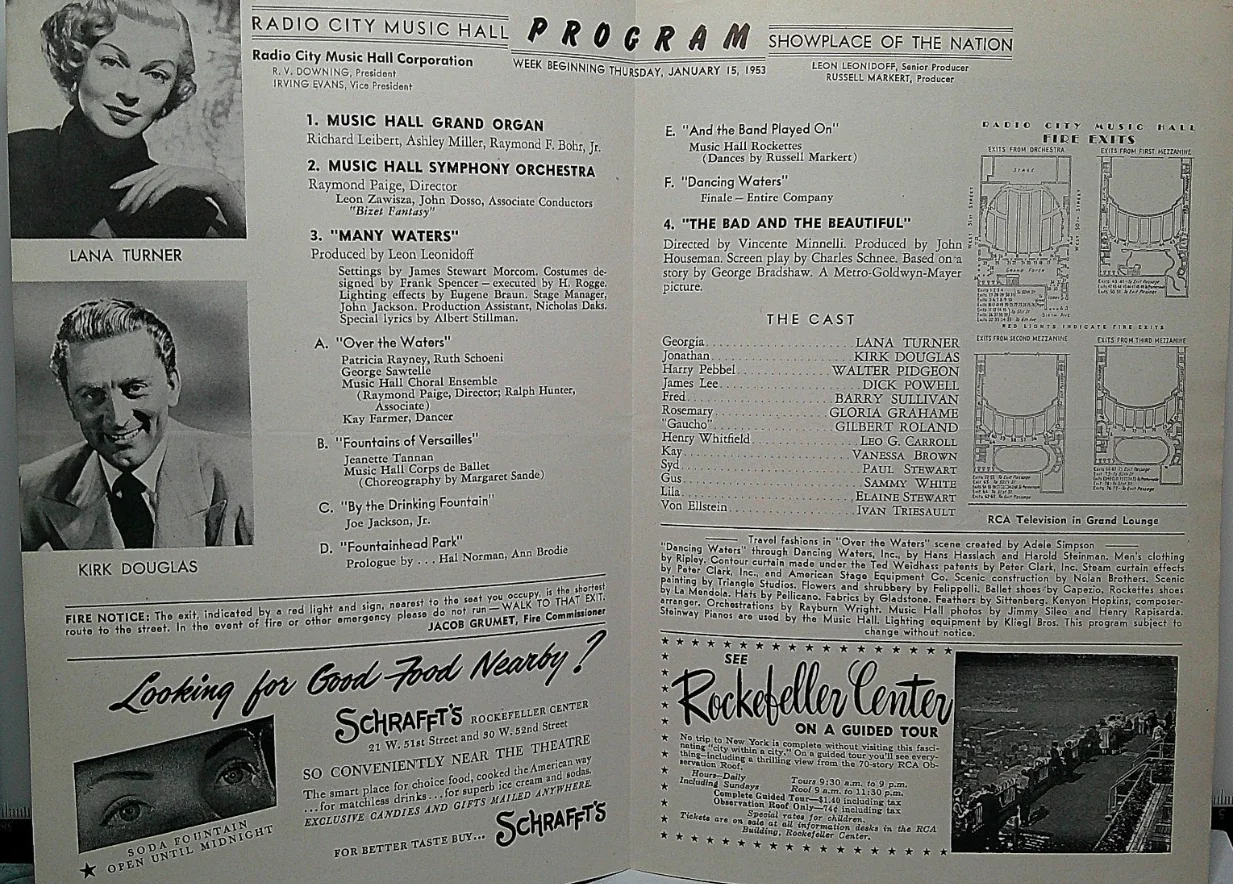 1953 Radio City Music Hall New York leaflet The Bad & The Beautiful Lana Turner, изображение 3