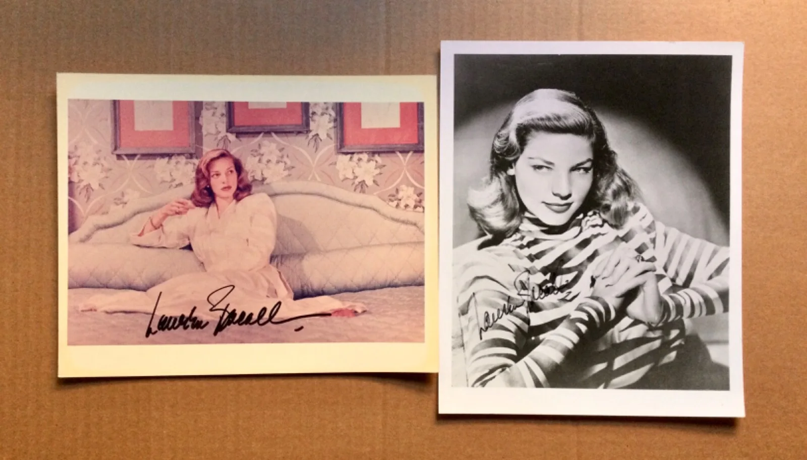 Lauren Bacall — 2 Signed - Autographed glossy 8”x10” photos by Lauren Bacall (1924 - 2014).