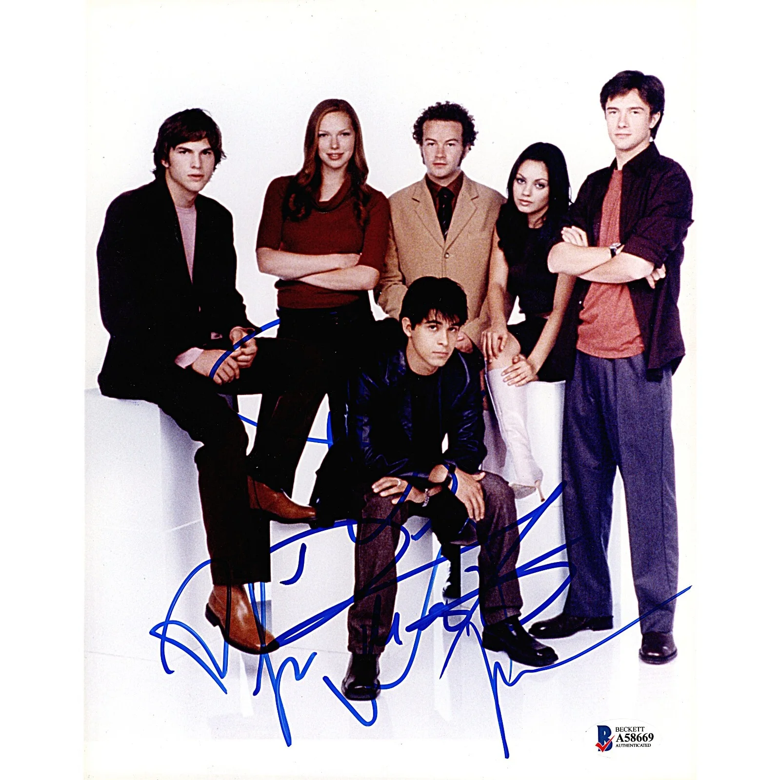 Mila Kunis. Laura Prepon, Danny Masterson, Wilmer Valderrama — That 70s Show Cast Signed 8x10 Photo Beckett BAS COA Kunis Prepon Valderrama