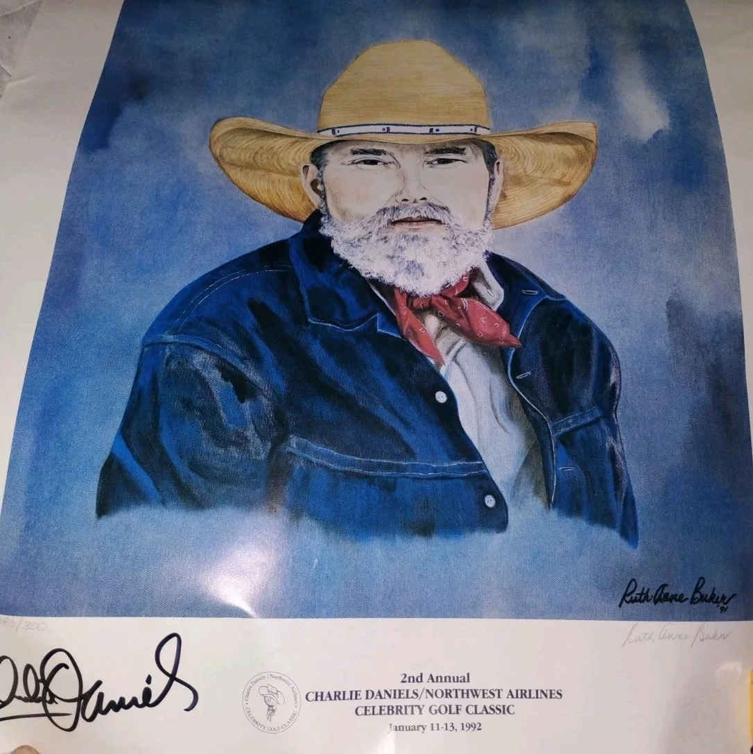 Charlie Daniels Signed Limited Edition Print 180/300 1992 Celebrity Golf Classic, image 5