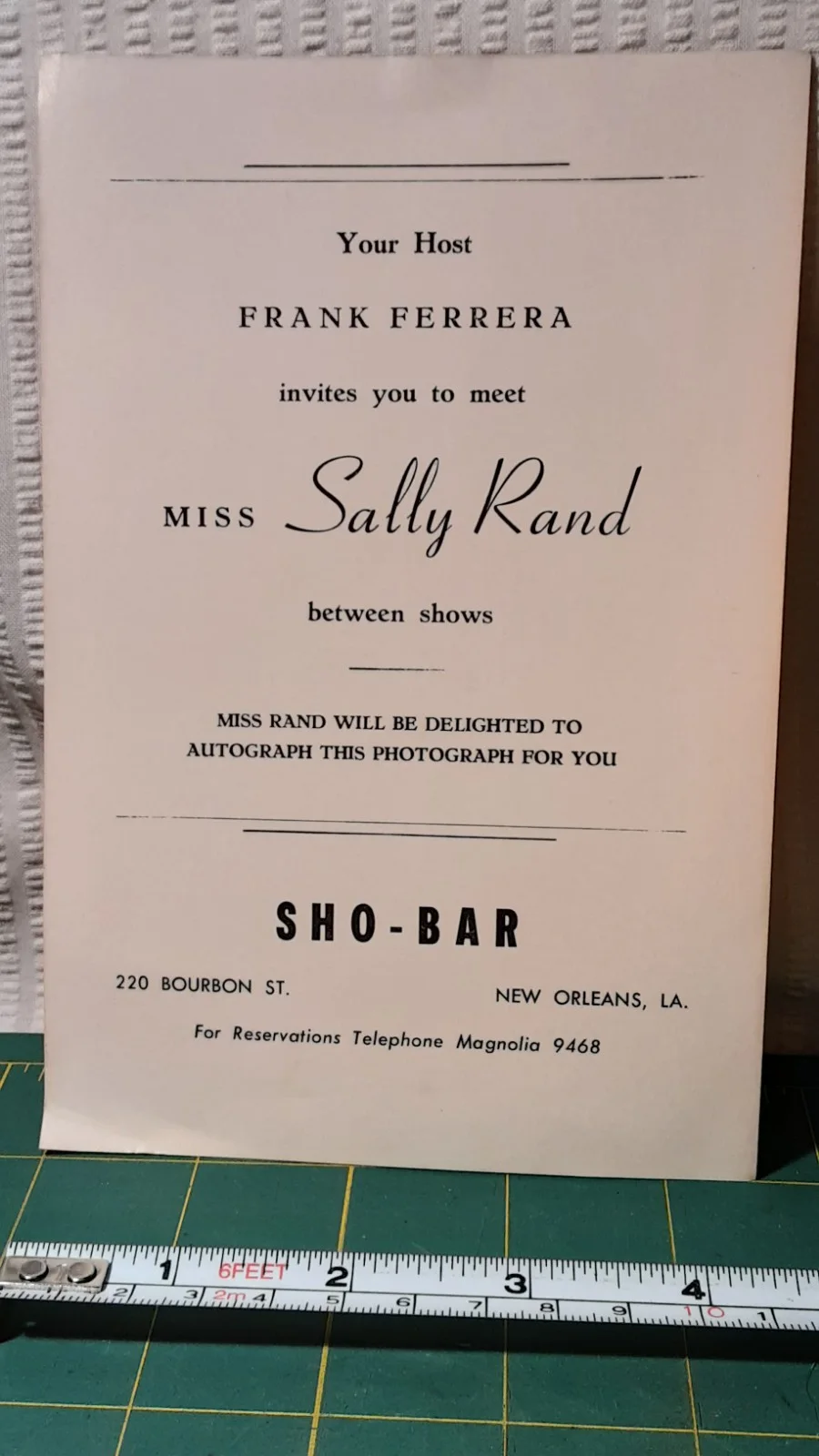 SALLY RAND — Sally Rand Autographed 5x7 Photo Card at Sho Bar New Orleans Night Club Vintage, изображение 3