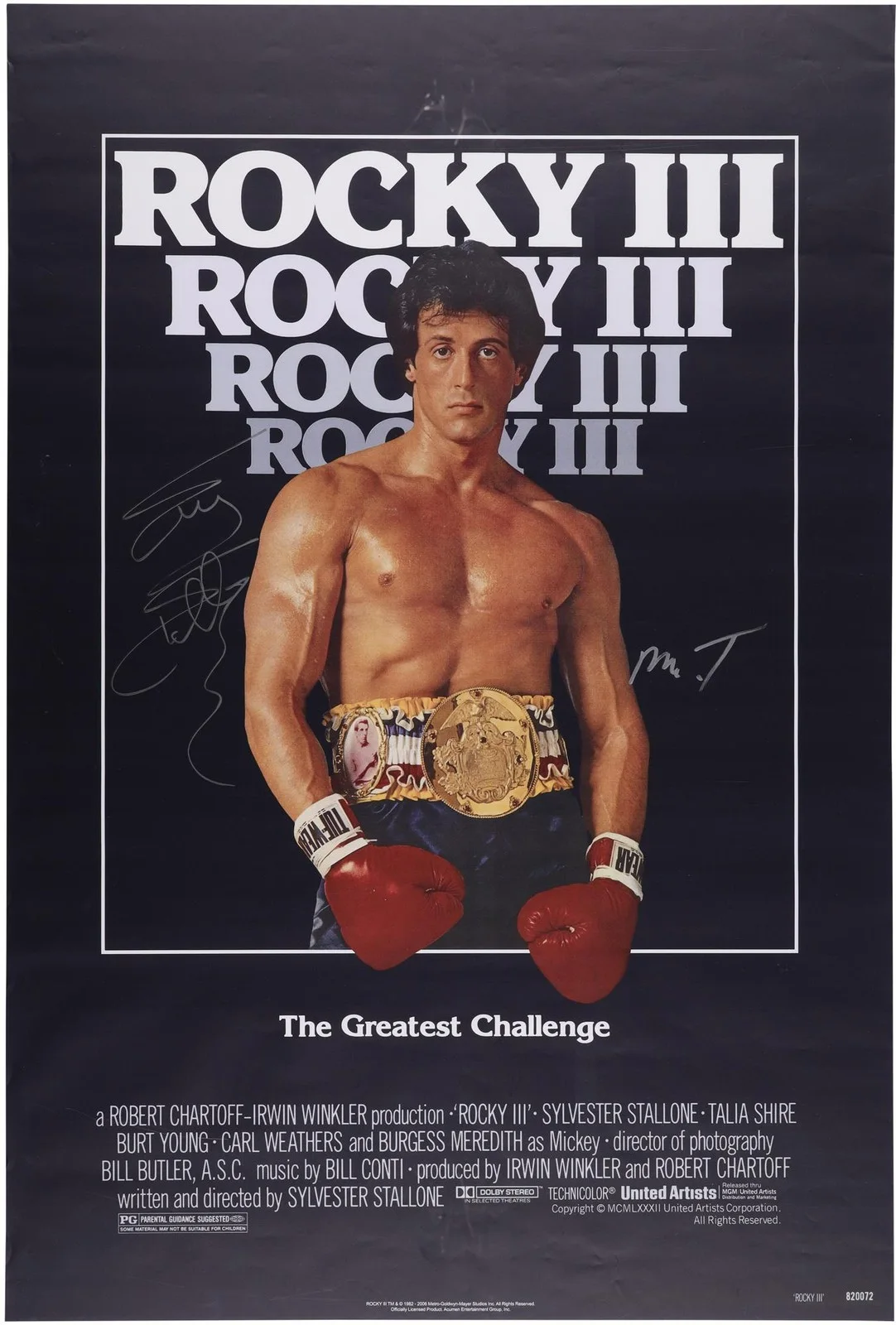 Sylvester Stallone — Sylvester Stallone and Mr. T Rocky III Autographed 24" x 36" Movie Poster