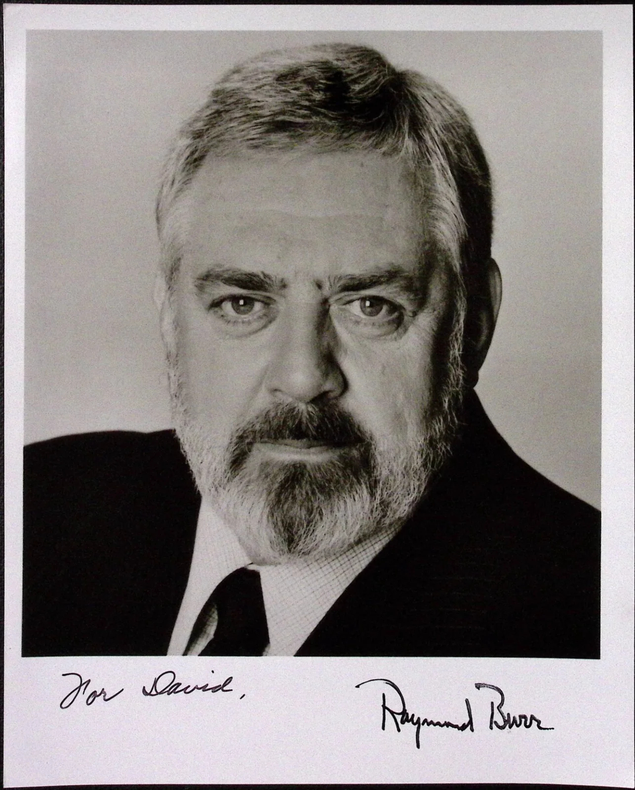 Raymond Burr — Raymond Burr Headshot Autographed 8 x 10" Photo "For David"