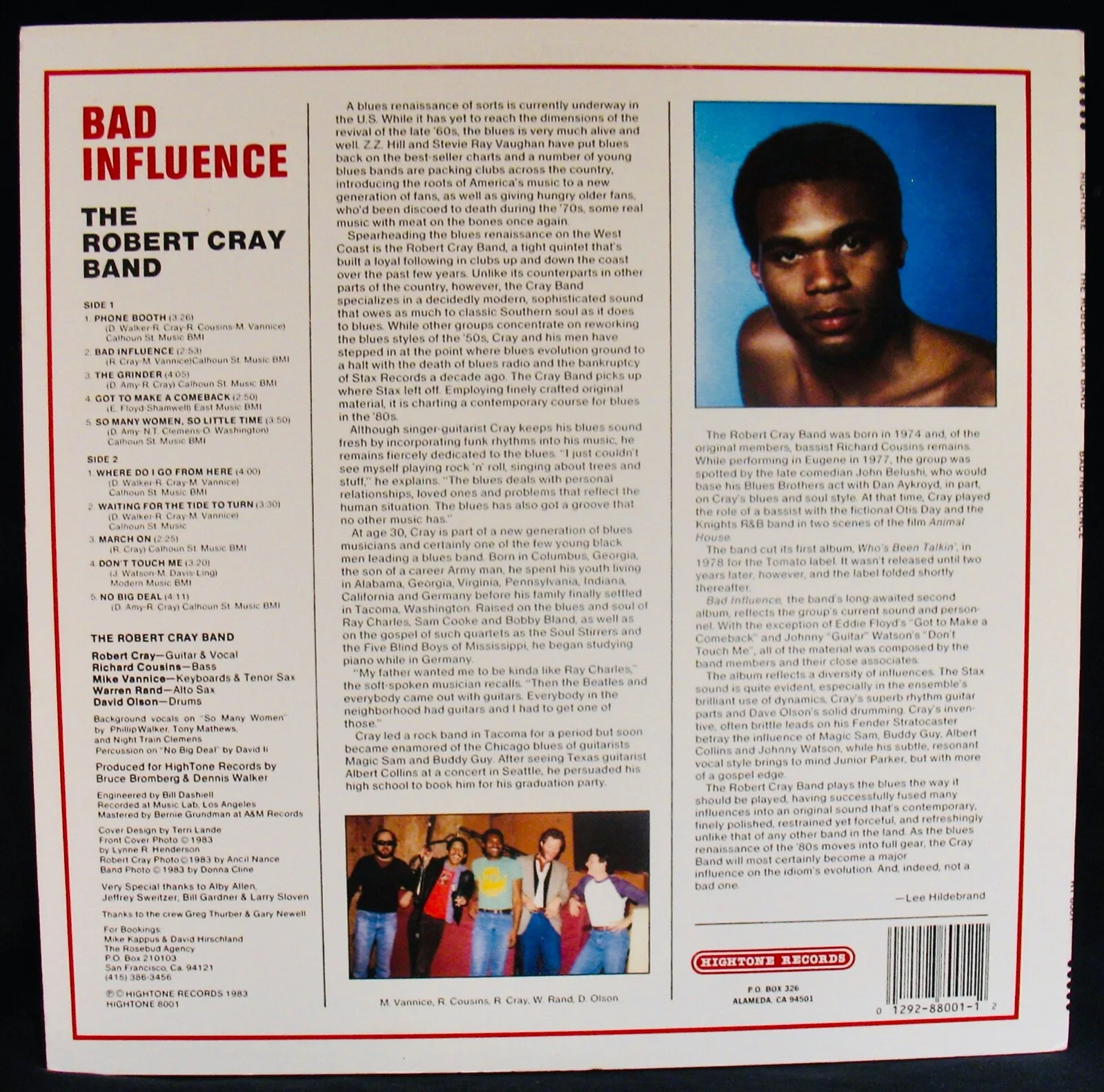 ROBERT CRAY~Autographed BAD INFLUENCE Album~HIGHTON #8001~Near Mint~Blues Guitar, изображение 3