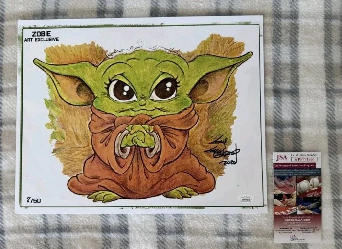 Guy Gilchrist — Guy Gilchrist Signed Grogu Baby Yoda 11x14 Zobie Art Exclusive 8/50 JSA Print, изображение 3