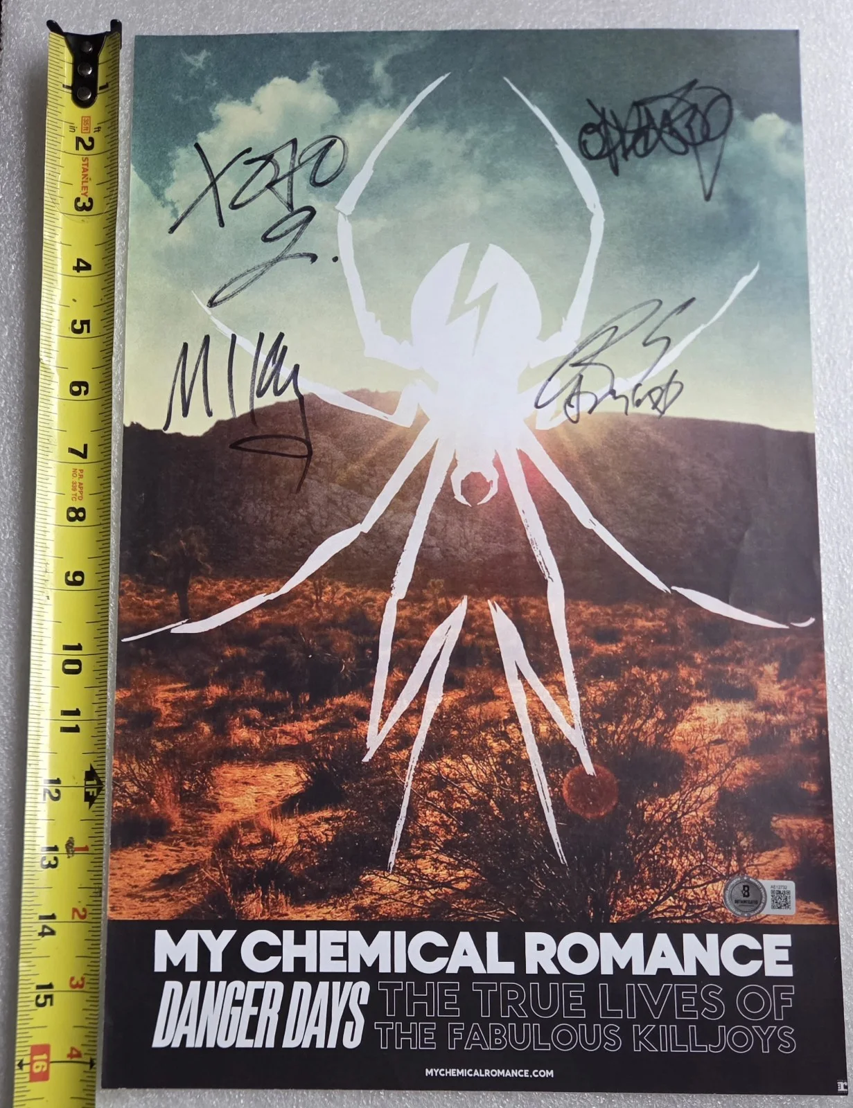 MY CHEMICAL ROMANCE AUTOGRAPHED BECKETT BAS LOA SIGNED POSTER FULL LETTER BAND, изображение 4
