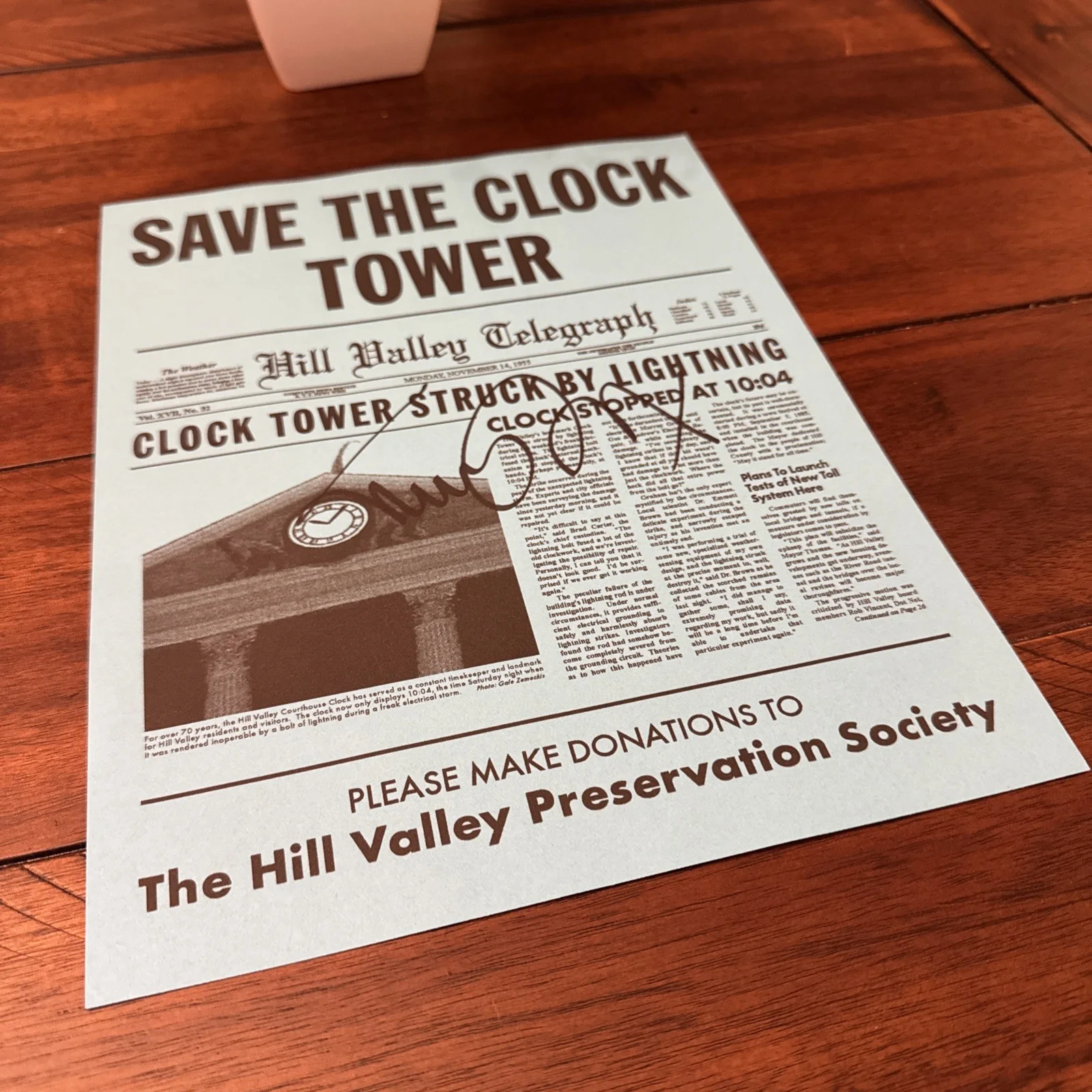Michael J. Fox — Michael J. Fox ~ Signed "SAVE THE CLOCK TOWER FLYER" w/COA Matching Holograms, image 2