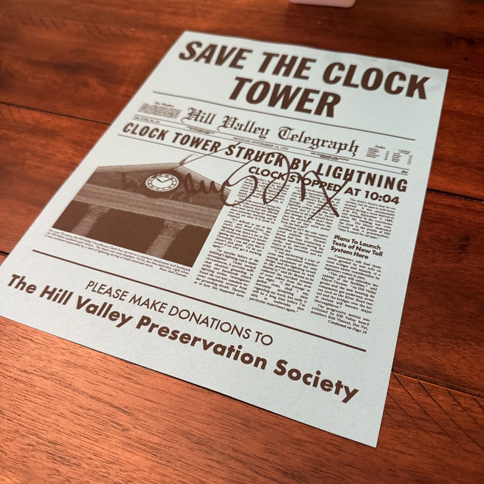 Michael J. Fox — Michael J. Fox ~ Signed "SAVE THE CLOCK TOWER FLYER" w/COA Matching Holograms, image 3