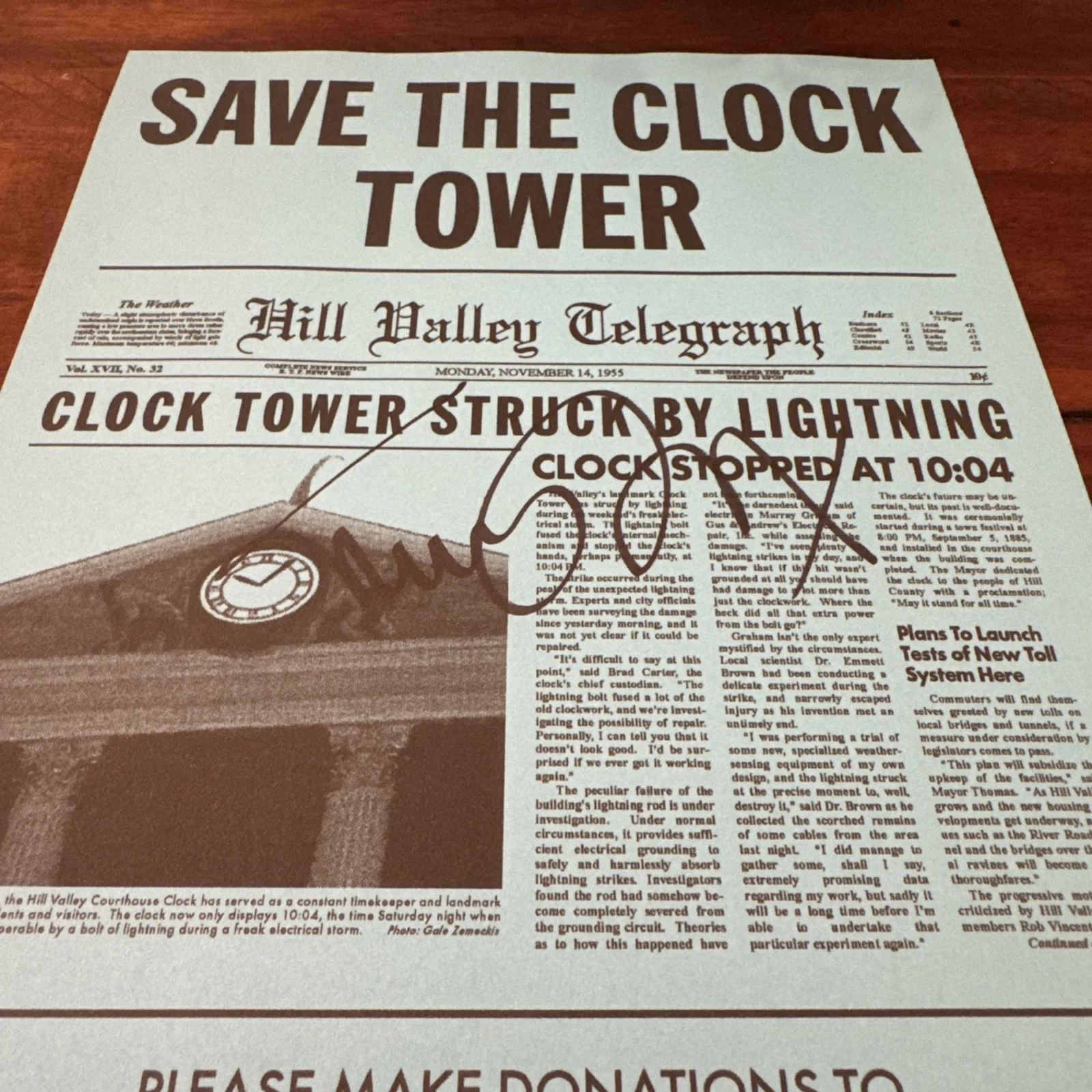 Michael J. Fox — Michael J. Fox ~ Signed "SAVE THE CLOCK TOWER FLYER" w/COA Matching Holograms, image 4