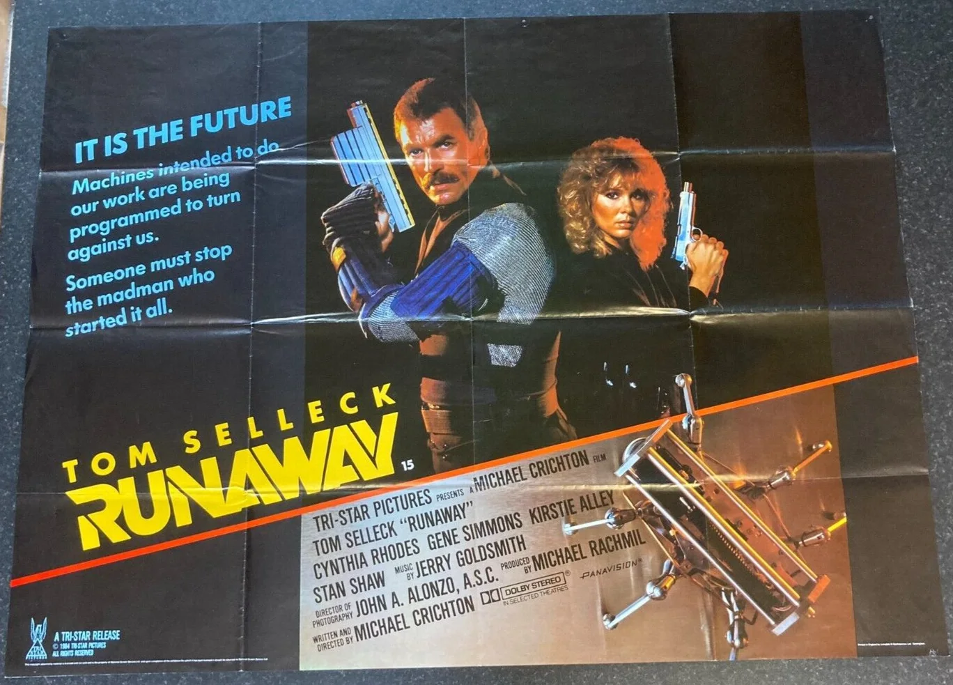 RUNAWAY 1984 Original Cinema UK Quad Movie POSTER Tom Selleck Michael Crichton, изображение 2