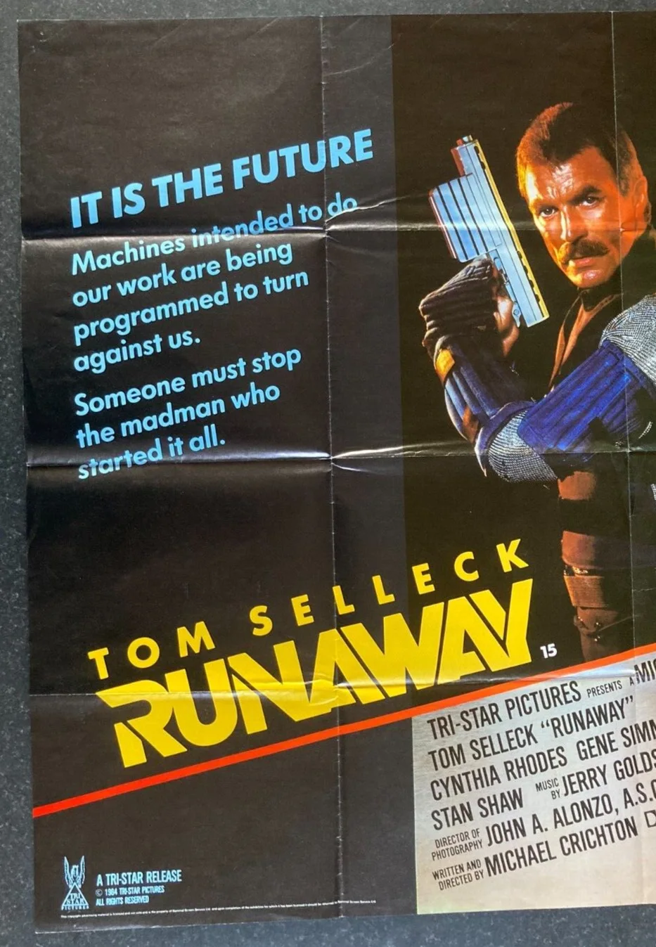 RUNAWAY 1984 Original Cinema UK Quad Movie POSTER Tom Selleck Michael Crichton, изображение 3