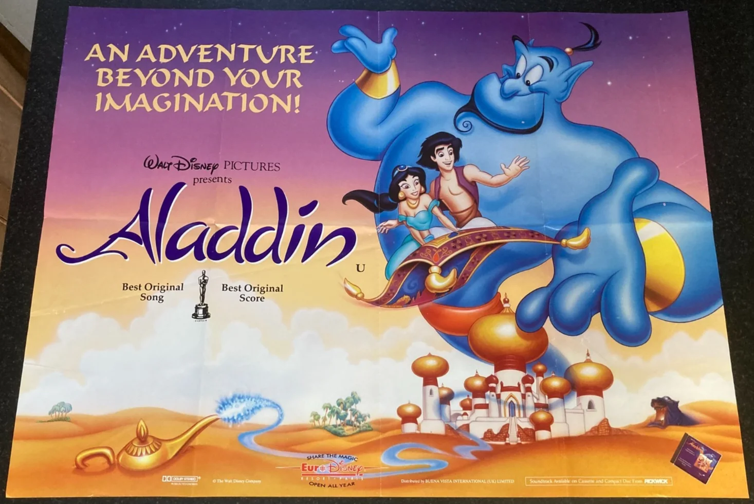 ALADDIN 1992 Original Cinema UK Quad Movie POSTER Disney Classic, изображение 2