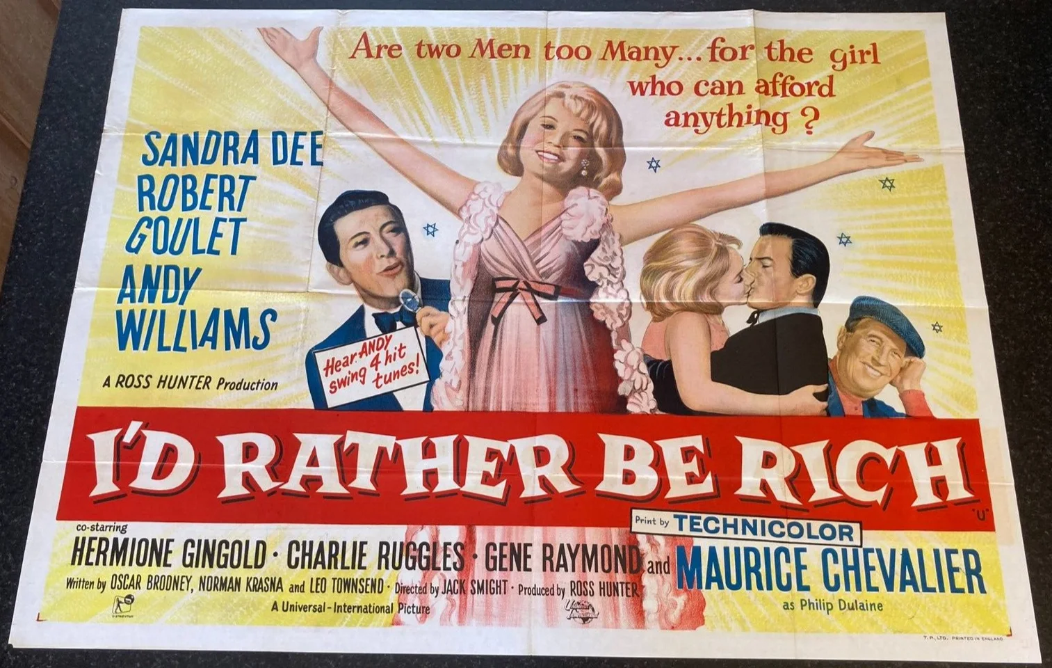 I'D RATHER BE RICH 1964 Original Cinema UK Quad Movie POSTER Sandra Dee, изображение 2