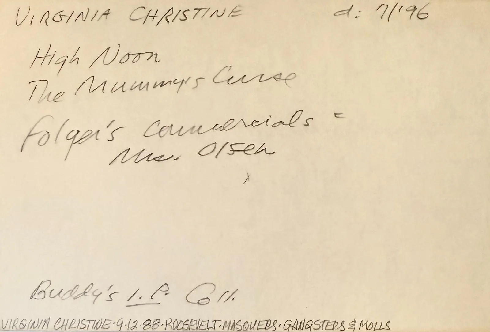Virginia Christiine — VIRGINIA CHRISTINE Signed Autographed 4x6 INDEX CARD Nightmare The Mummy's Curse, изображение 4