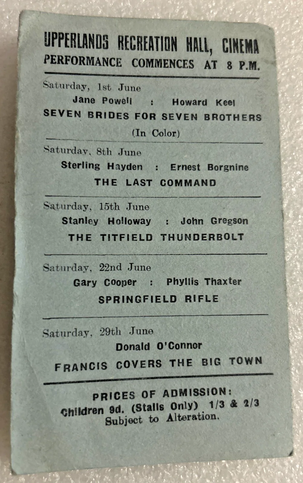 1957 Cinema Programme - Avon Cinema Garvagh, N.Ireland -Rio Grande, Seven Brides, image 2