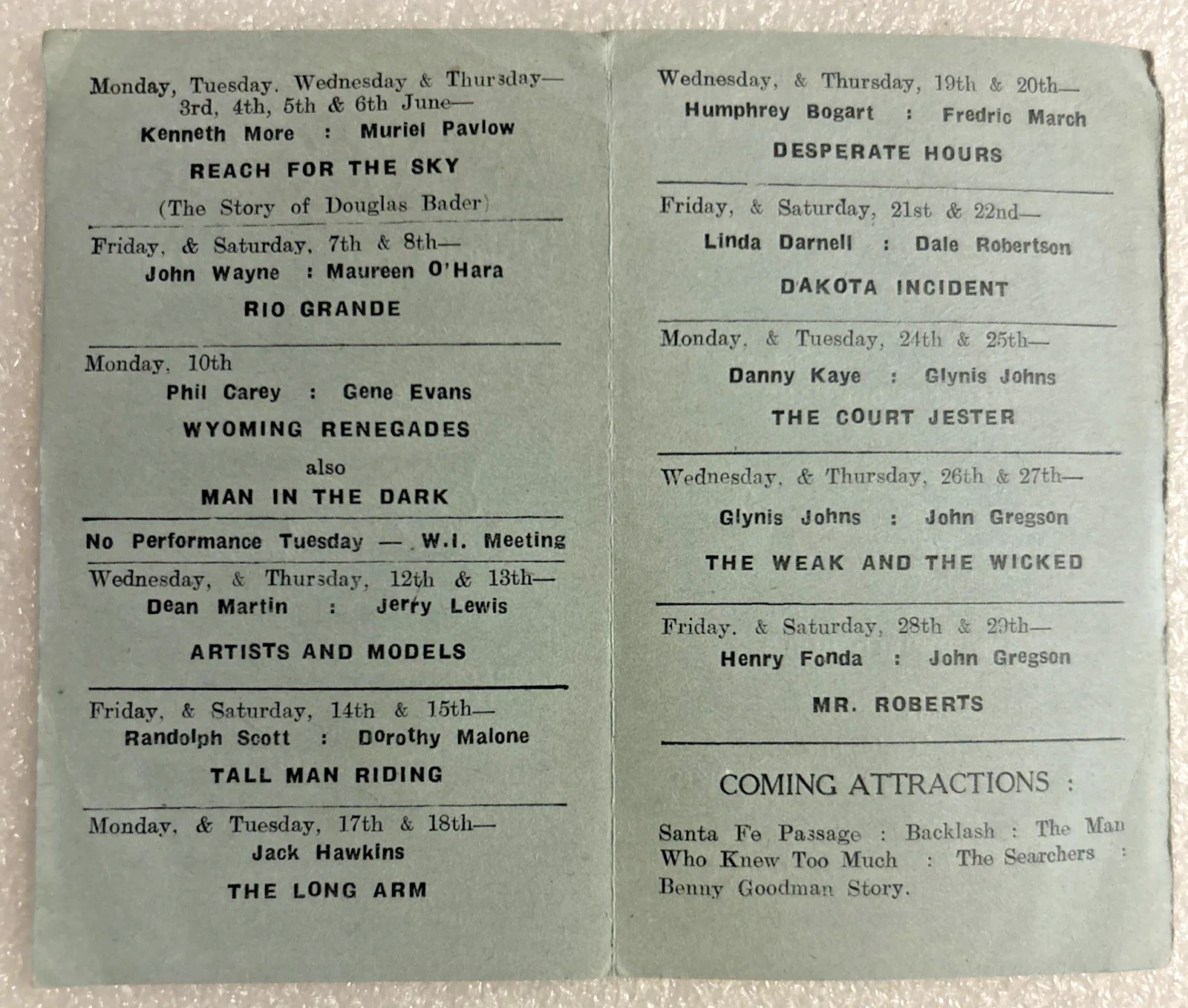 1957 Cinema Programme - Avon Cinema Garvagh, N.Ireland -Rio Grande, Seven Brides, image 3