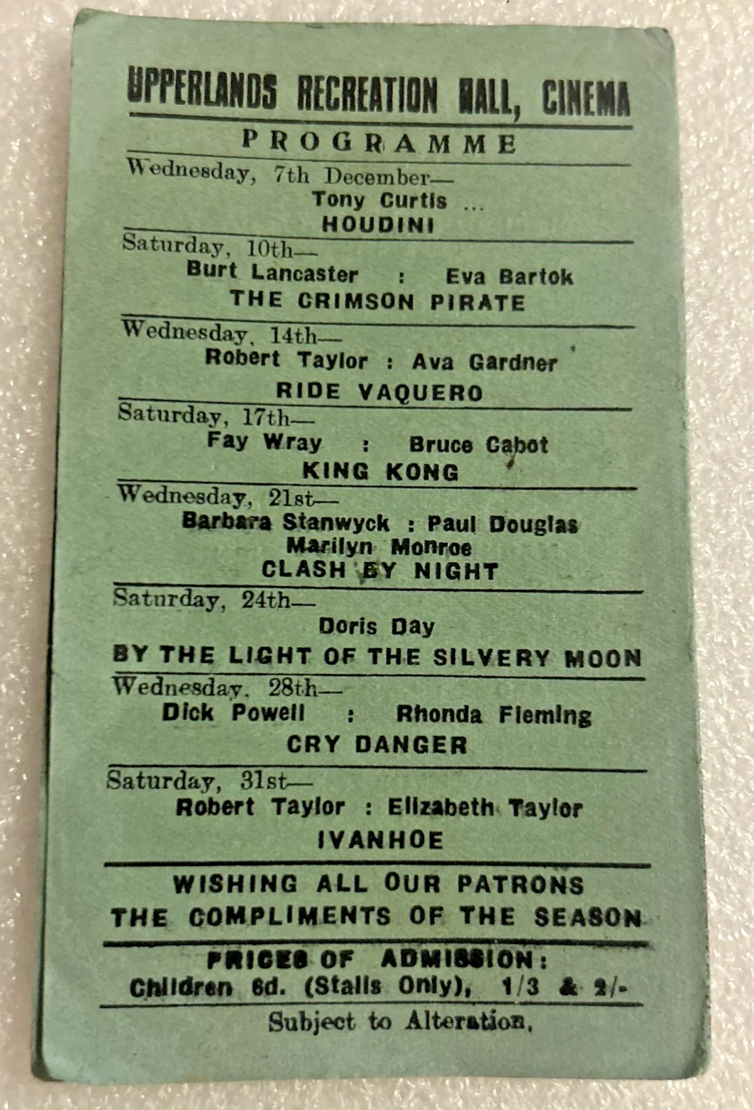 1955 Cinema Programme - Avon Cinema Garvagh, N.Ireland - King Kong, Houdini, изображение 2