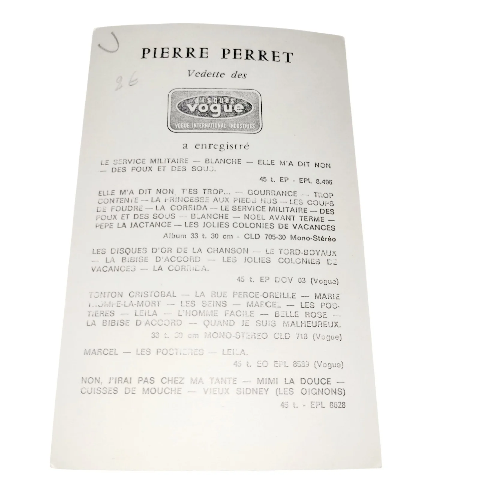 Pierre Perret — Pierre Perret Promo Autographed Photo French Composer Actor Disques Vogue, изображение 2