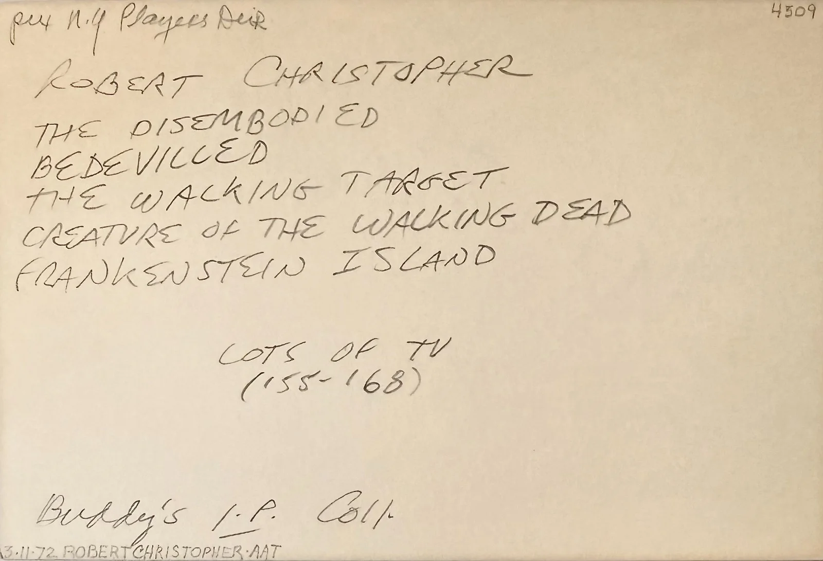 Robert Christopher — ROBERT CHRISTOPHER Signed Autographed 4"x 6" INDEX CARD FRANKENSTEIN ISLAND, image 4