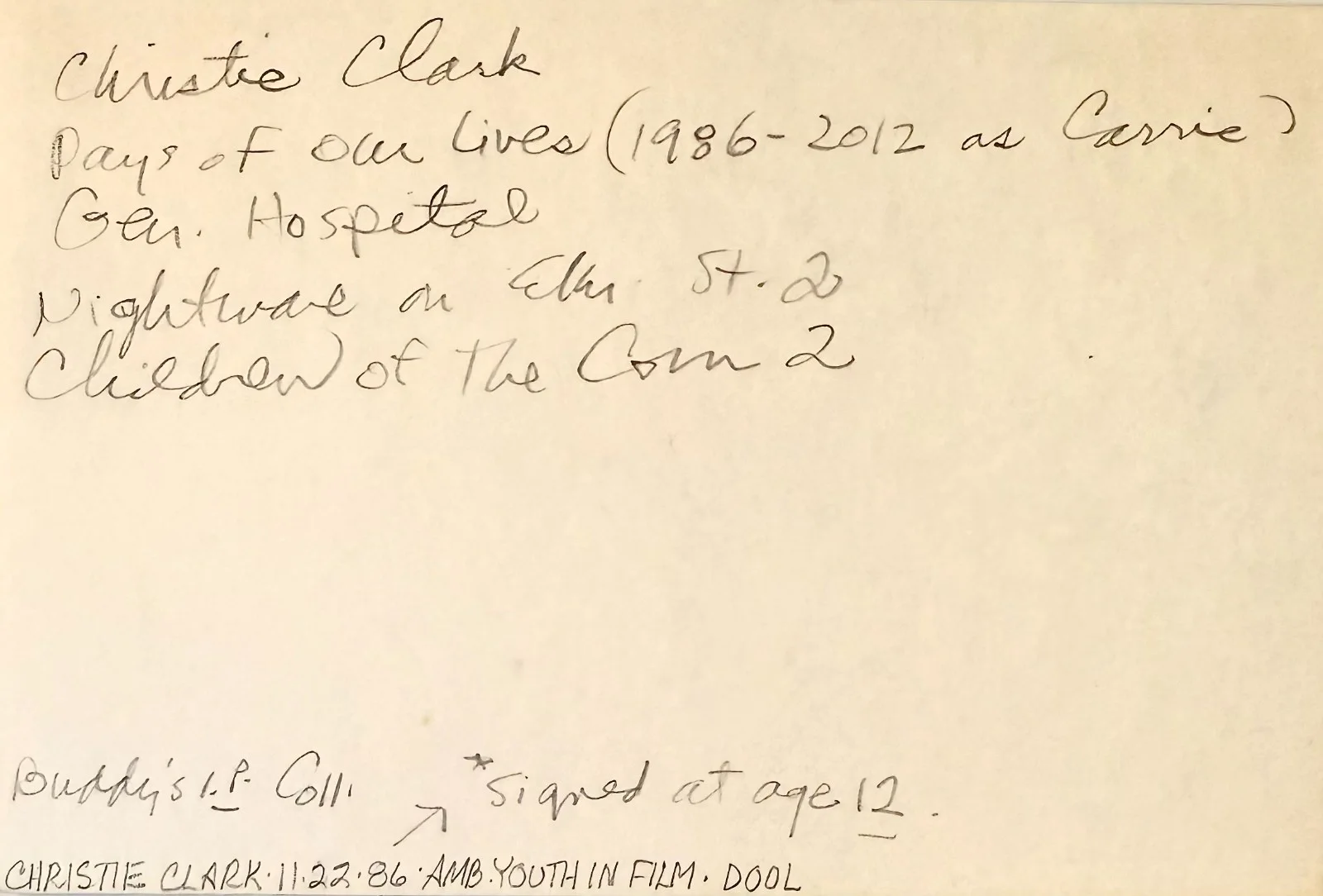 Christie Clark — CHRISTIE CLARK Signed Autographed 4"x 6" INDEX CARD A Nightmare on Elm Street 2, image 2