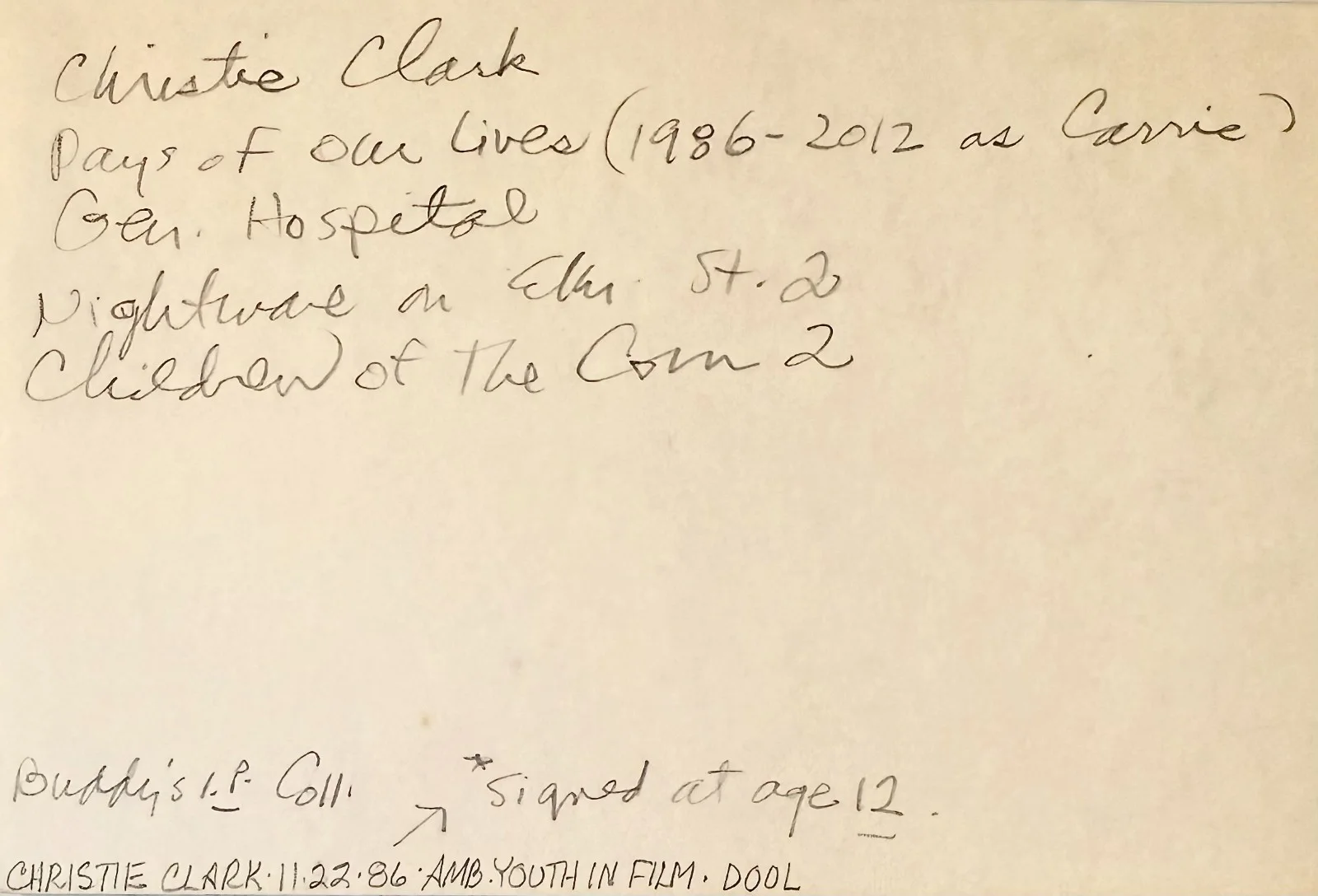 Christie Clark — CHRISTIE CLARK Signed Autographed 4"x 6" INDEX CARD A Nightmare on Elm Street 2, image 4